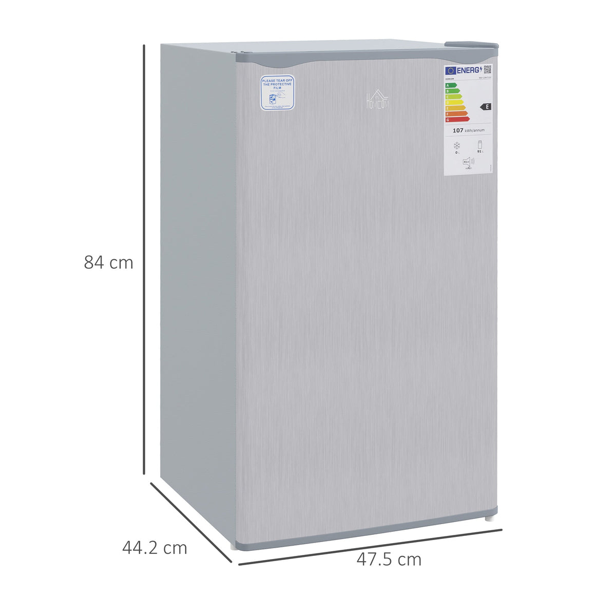 HOMCOM 91 Litre Freestanding Under Counter Fridge Freezer with Chiller Box, Reversible Door, Adjustable Thermostat, 47.5cm Wide, Grey