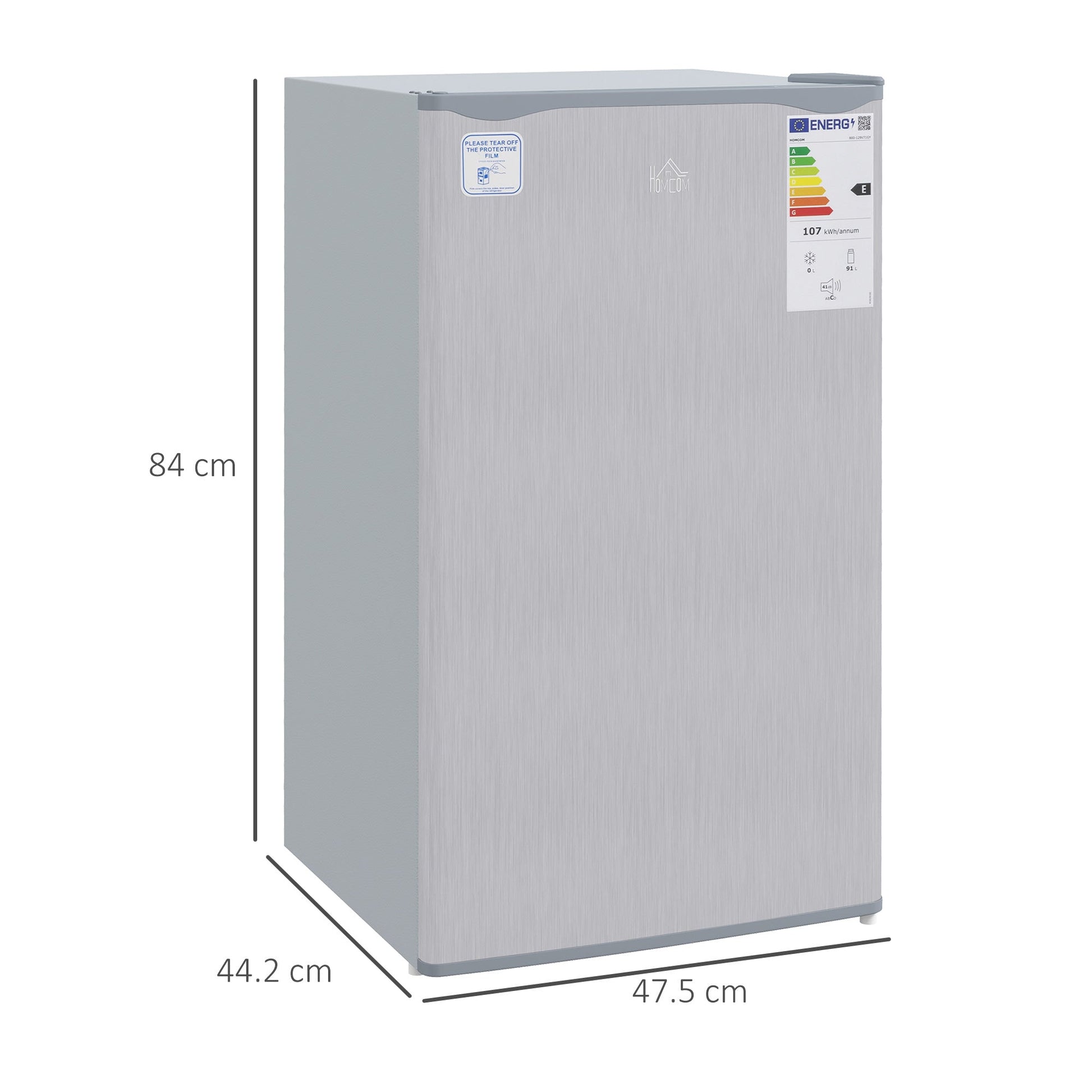 HOMCOM 91 Litre Freestanding Under Counter Fridge Freezer with Chiller Box, Reversible Door, Adjustable Thermostat, 47.5cm Wide, Grey