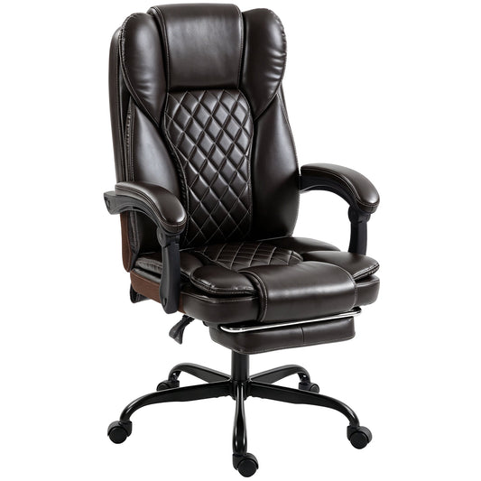 High-Back Executive Home Office Chair, PU Leather Computer Desk Chair with 360 Degree Swivel, Reclining Function, Retractable Footrest and Adjustable Height, Brown
