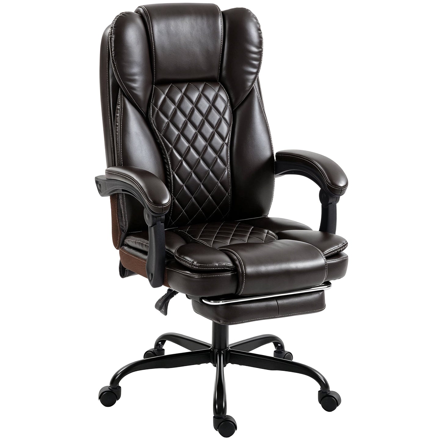 High-Back Executive Home Office Chair, PU Leather Computer Desk Chair with 360 Degree Swivel, Reclining Function, Retractable Footrest and Adjustable Height, Brown