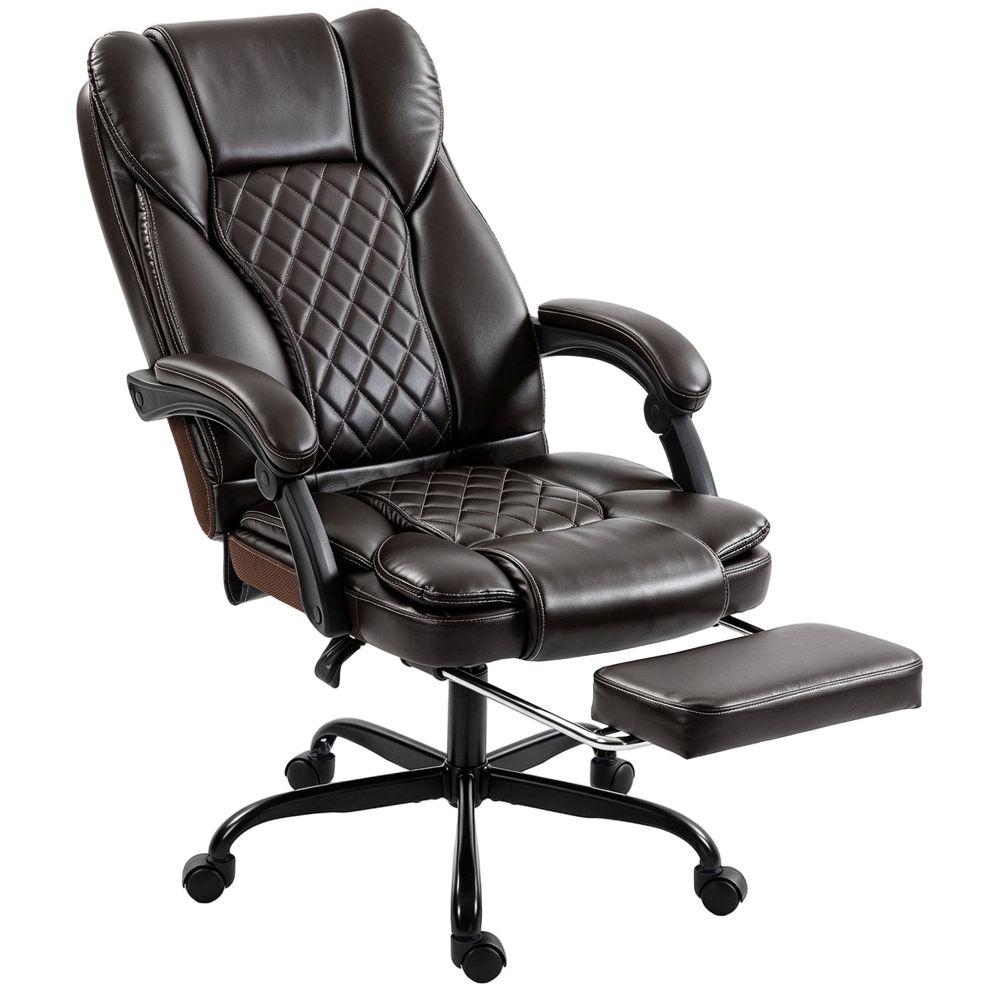High-Back Executive Home Office Chair, PU Leather Computer Desk Chair with 360 Degree Swivel, Reclining Function, Retractable Footrest and Adjustable Height, Brown
