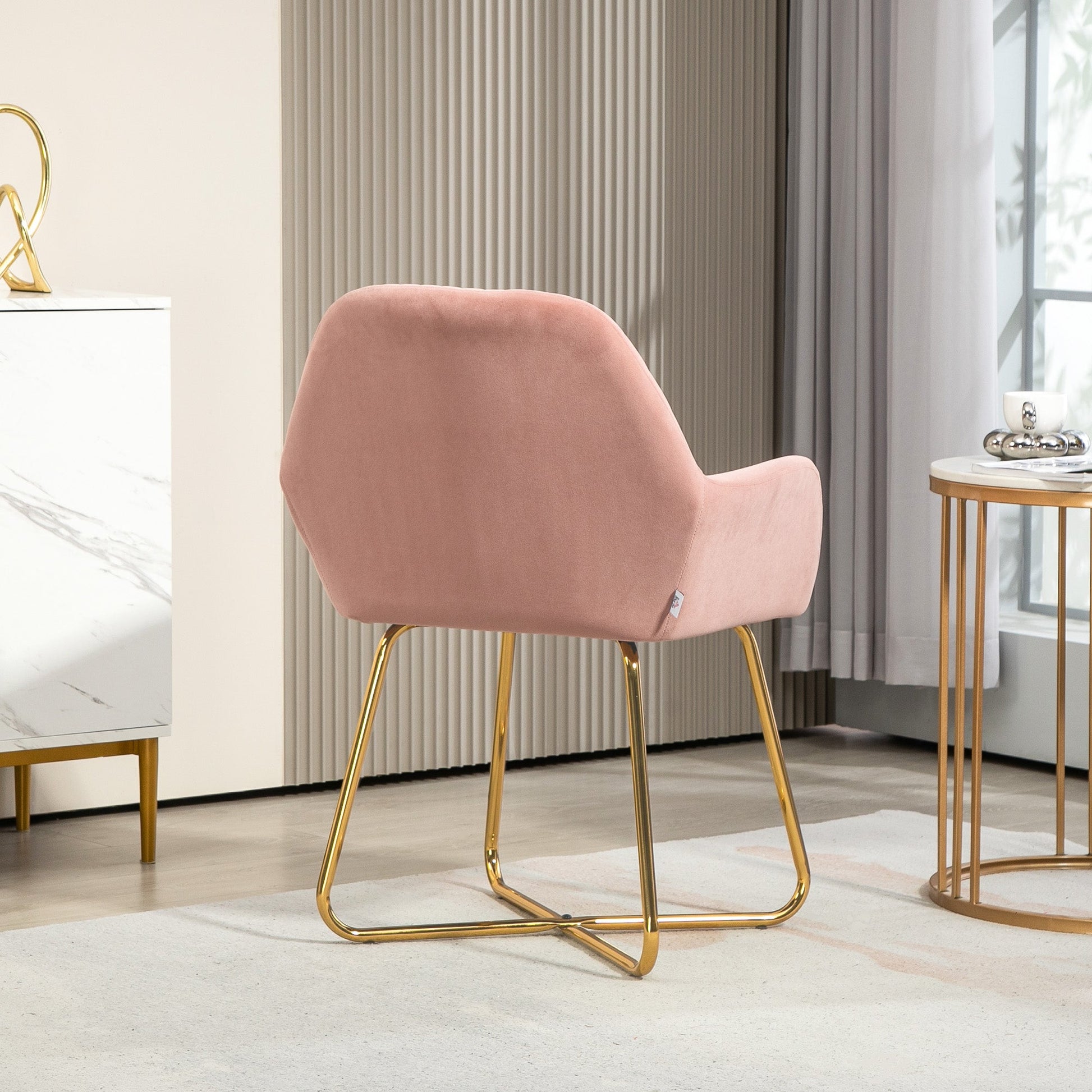 HOMCOM Modern Accent Chair, Velvet-Touch Fabric Upholstered Armchair with Metal Base for Living Room, Bedroom and Dinning Room, Pink