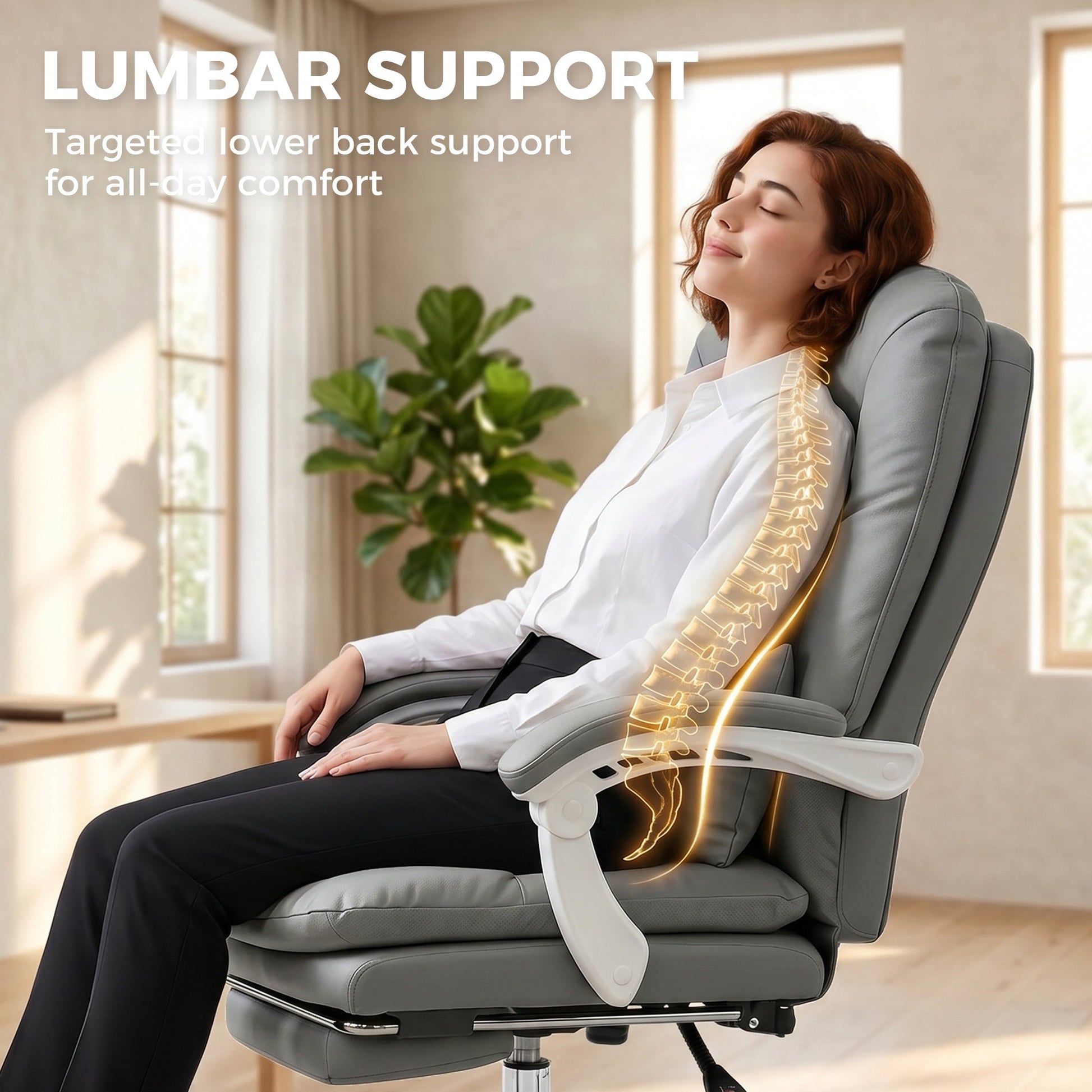 Ergonomic Executive Office Chair, Velvet Reclining Computer Desk Chair with Lumbar Support, Footrest, Plush Thick Cushion, 360° Swivel for Home Office, Grey