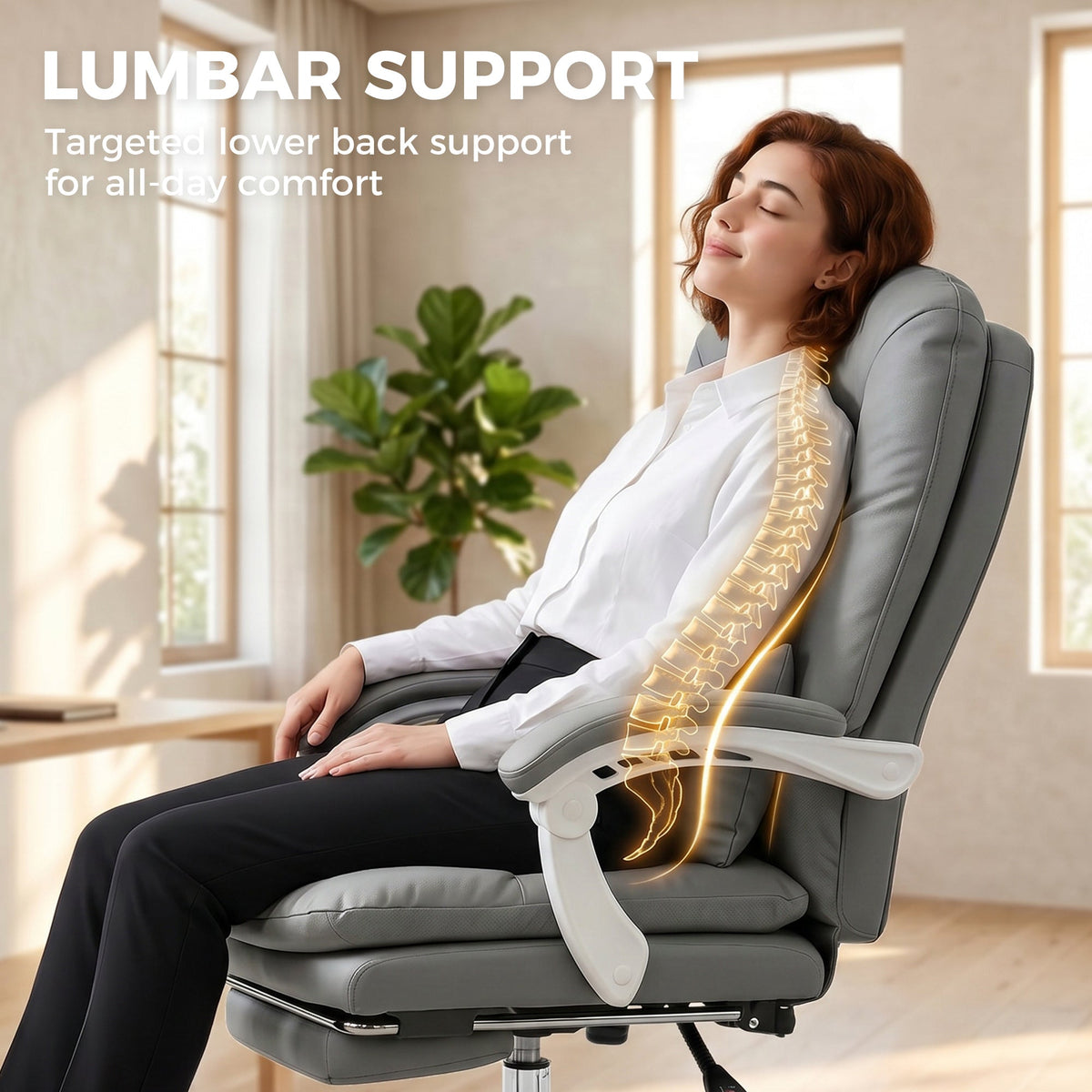 Ergonomic Executive Office Chair, Velvet Reclining Computer Desk Chair with Lumbar Support, Footrest, Plush Thick Cushion, 360° Swivel for Home Office, Grey