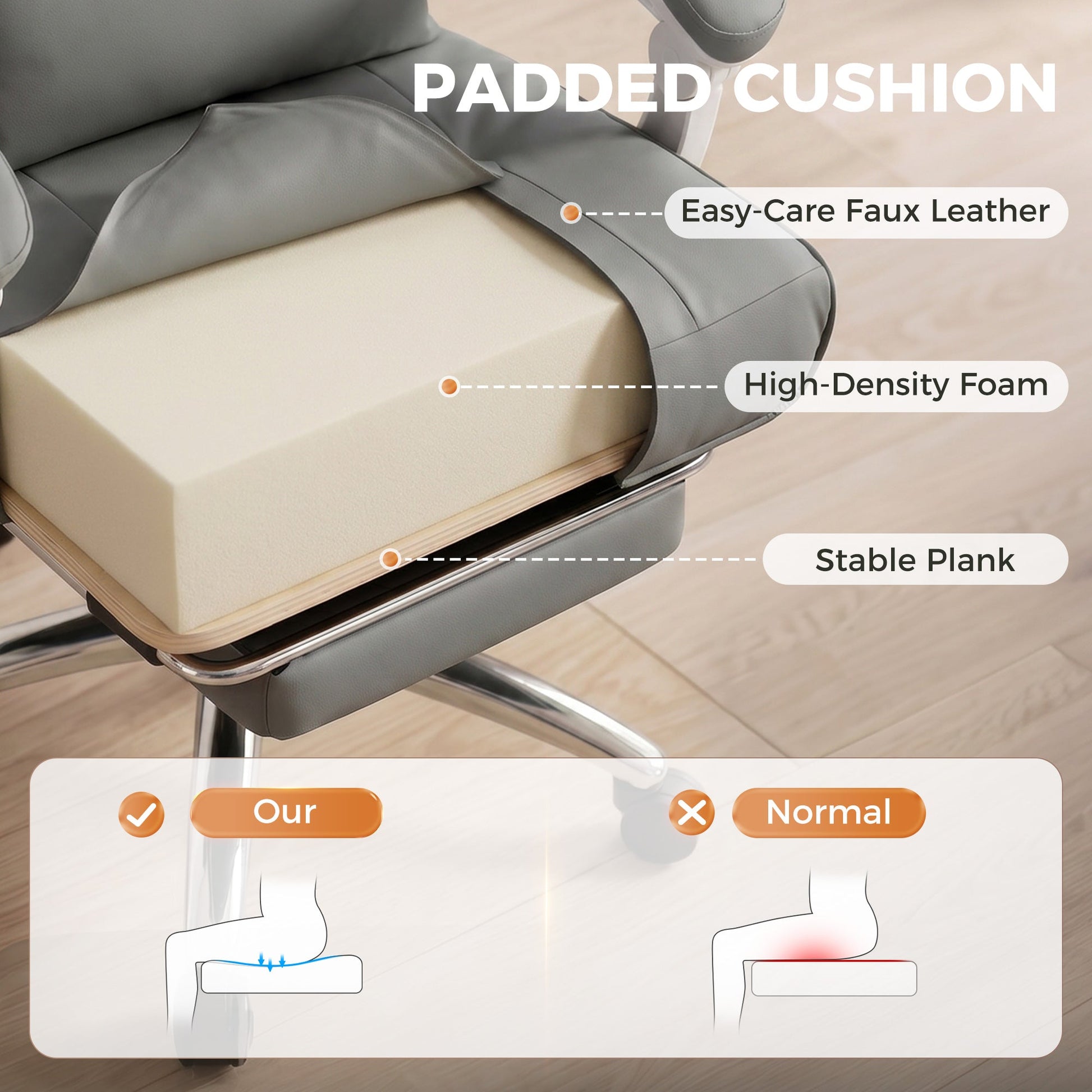 Ergonomic Executive Office Chair, Velvet Reclining Computer Desk Chair with Lumbar Support, Footrest, Plush Thick Cushion, 360° Swivel for Home Office, Grey