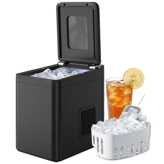 Ice Maker Machine Countertop, 12kg/24H, 9 Cubes in 7 Mins, 2 Sizes, Self-Cleaning Compact Ice Cube Maker with Scoop and Basket for Home Office Kitchen RV, Black