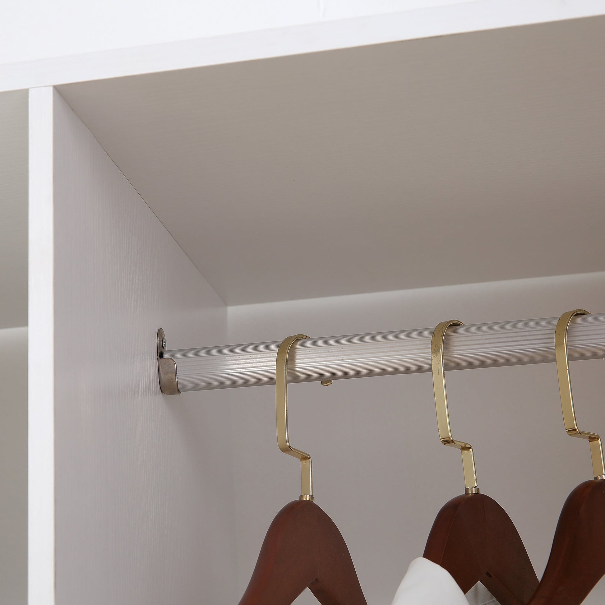 HOMCOM Double Open Wardrobe on Wheels, Bedroom Wardrobe with Clothes Hanging Rails, 3 Storage Shelves, Mobile Garment Rack for Cloakroom, Hallway, White