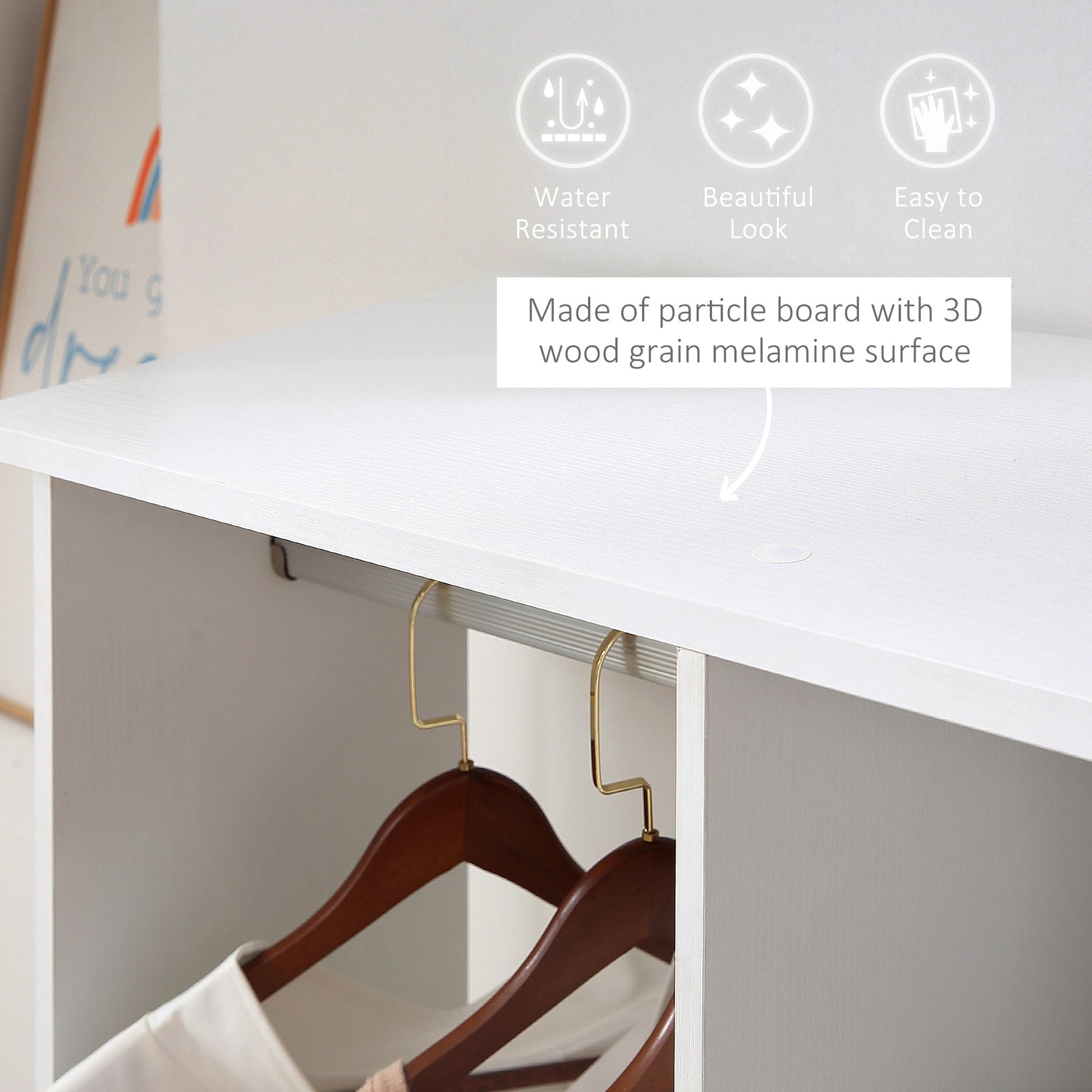 HOMCOM Double Open Wardrobe on Wheels, Bedroom Wardrobe with Clothes Hanging Rails, 3 Storage Shelves, Mobile Garment Rack for Cloakroom, Hallway, White