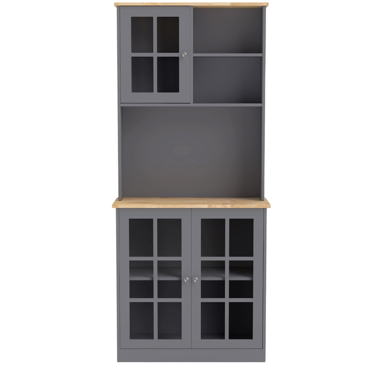 Kitchen Pantry, Buffet Hutch with 3 Storage Cabinets, 2 Open Shelves and Large Countertop for Kitchen, Living Room and Entryway, Grey