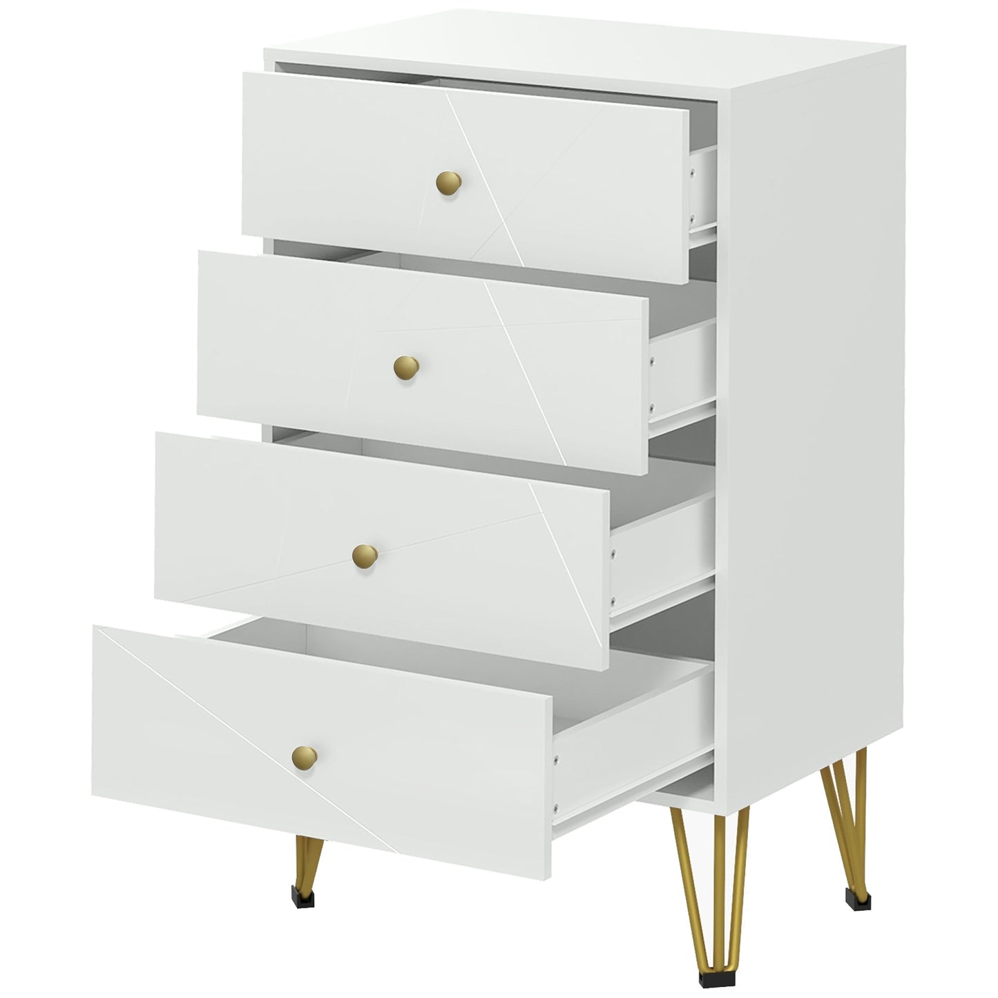 HOMCOM Bedroom Chest of Drawers, Tallboy 4-Drawer Dresser, Modern Storage Drawer Unit with Hairpin Legs, White