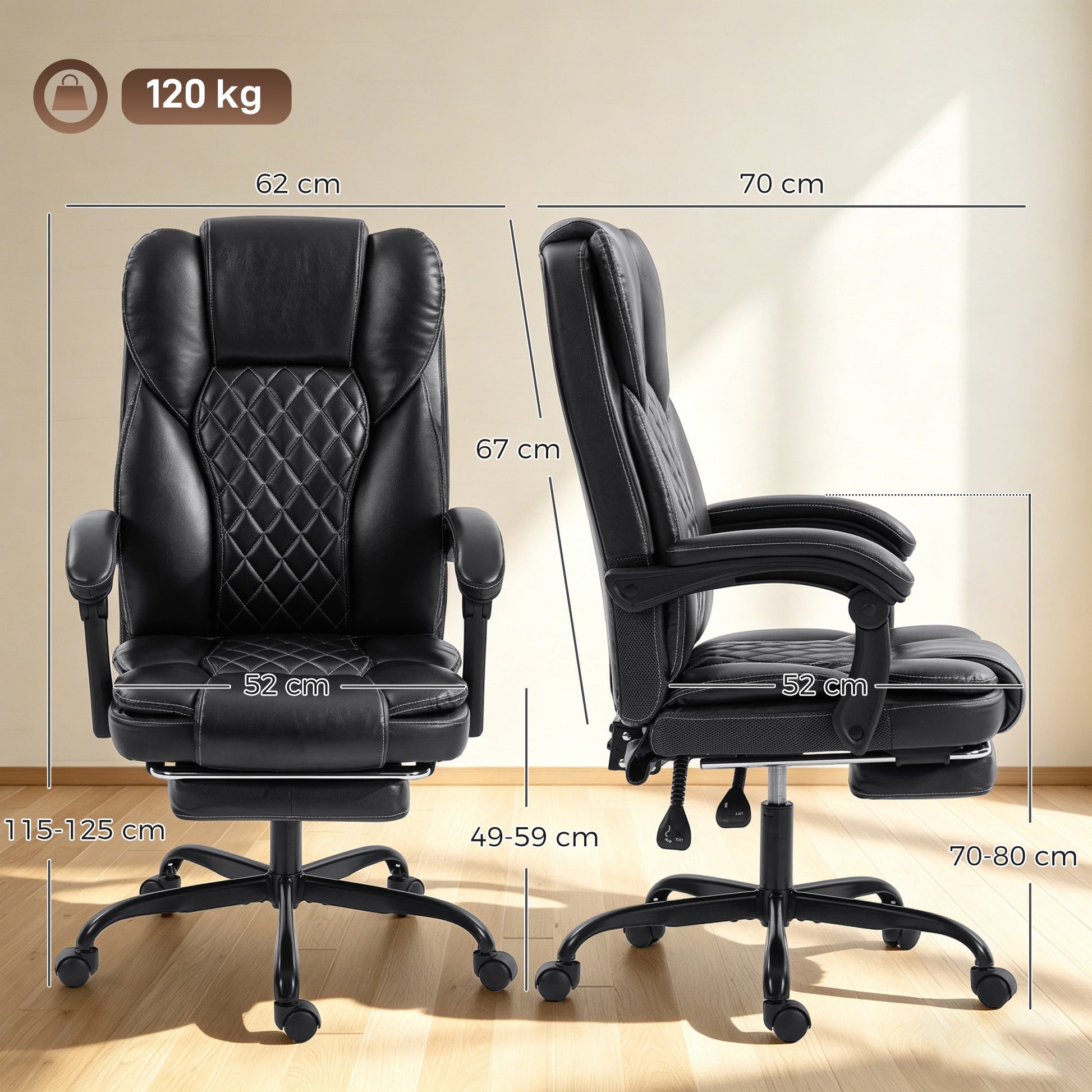 High-Back Executive Home Office Chair, PU Leather Computer Desk Chair with 360 Degree Swivel, Reclining Function, Retractable Footrest and Adjustable Height, Black