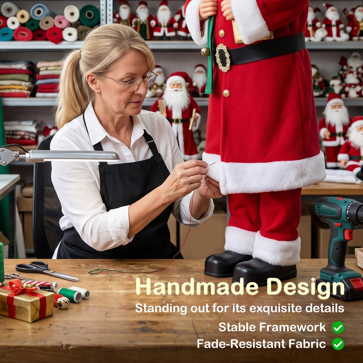 4ft Life Size Singing Dancing Santa Claus, 120 cm Standing Musical Animated Santa with Gift and Sack, Handcrafted, Sound Touch Activated, Moving Christmas Figure Decoration
