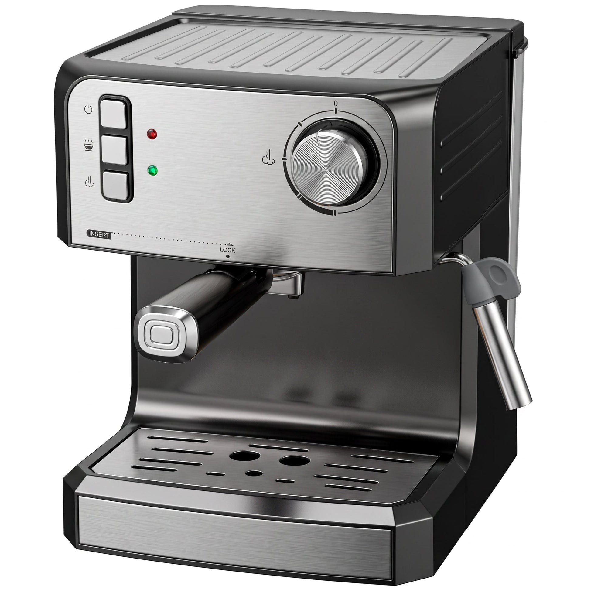 Espresso Machine with Milk Frother Wand, 1.6 L Water Tank, 850W Semi Automatic 20 Bar Coffee Machine, Latte and Cappuccino Maker with Double Shot, Hot Water, Cup Warming, Black and Silver