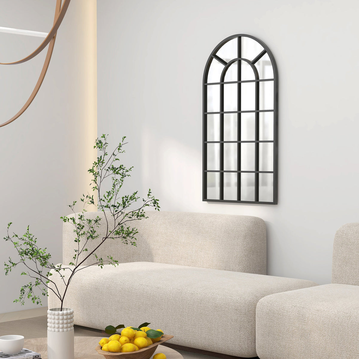 HOMCOM Modern Arched Wall Mirror, 110 x 62 cm Window Mirror for Living Room, Bedroom, Hallway, Black