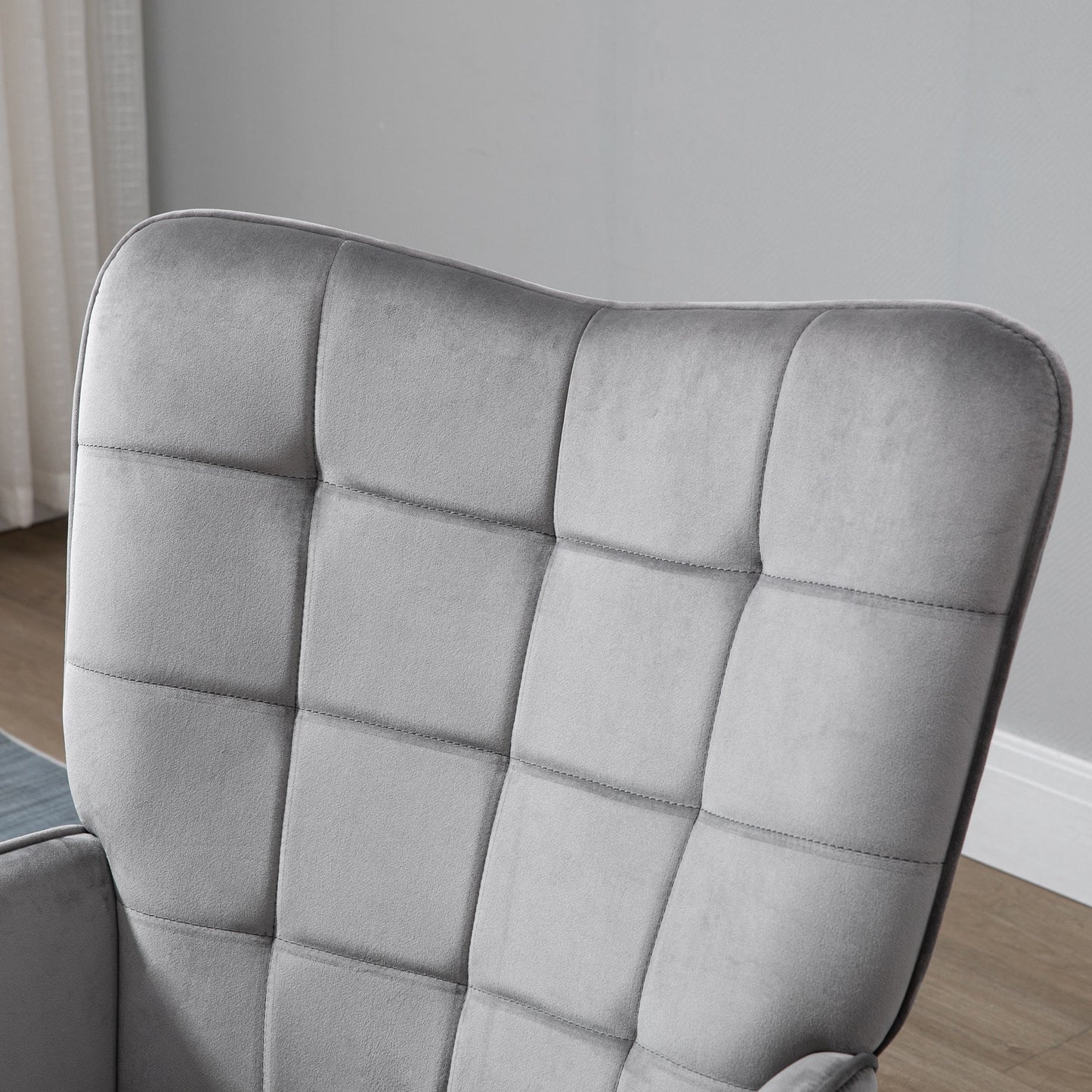 HOMCOM Modern Accent Chair, Upholstered Tufted Wingback Armchair with Seat Padding, Leisure Lounge Bedroom Chair with Wood Legs, Grey