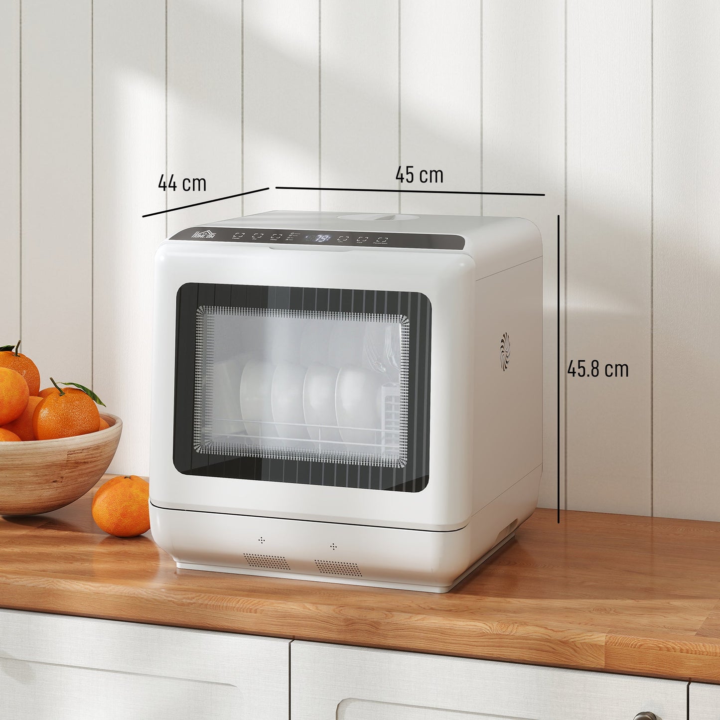 Tabletop Dishwasher, Mini Countertop Dishwasher with Built-in 6L Water Tank, 6 Programs, Touch Control, LED Display, 4 Place Settings, Dual Water Supply and Air Drying Function, White