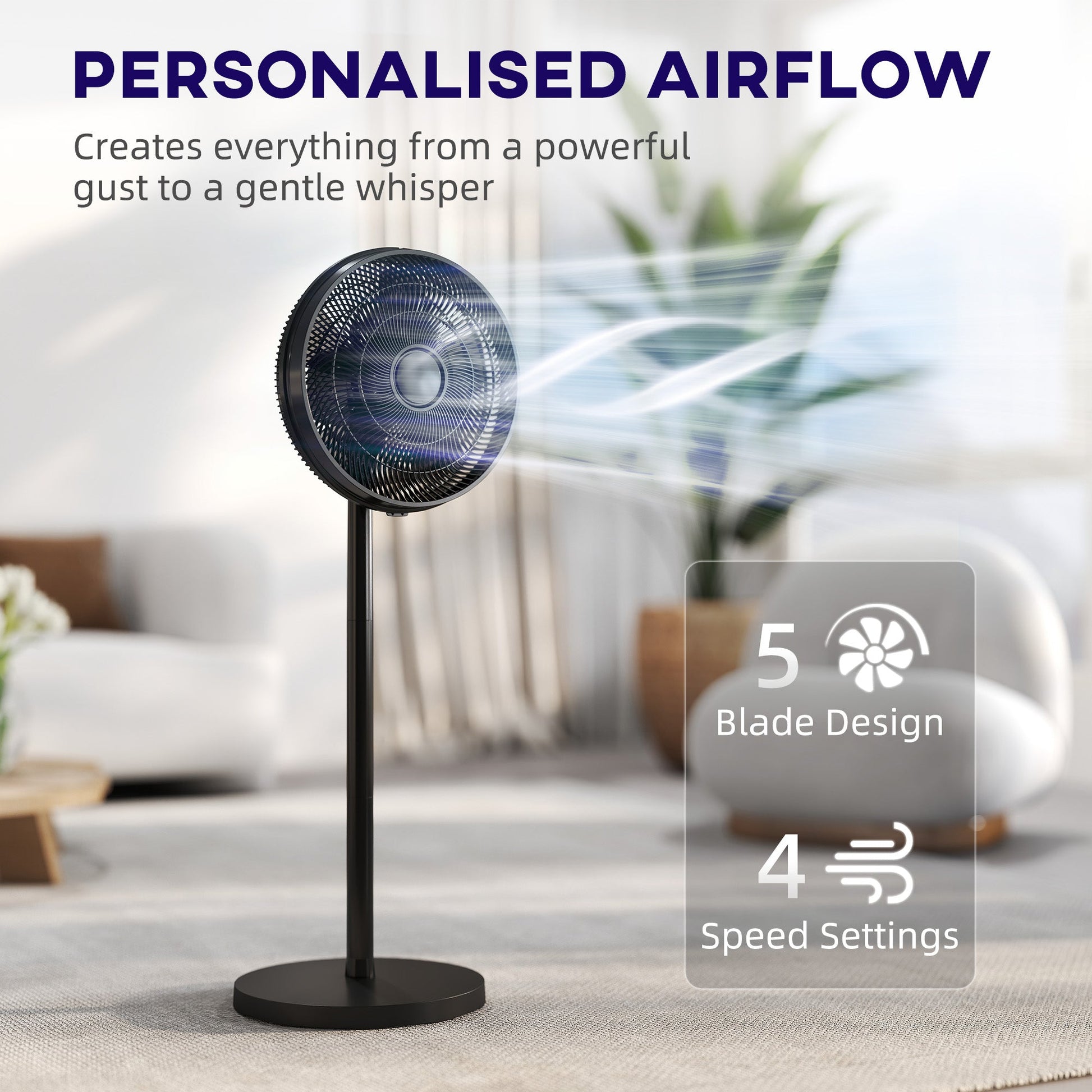 40 cm Standing Pedestal Fan, Quiet Electric Cooling Floor Fan with 80° Oscillating, Adjustable Tilt and Height, 4 Speed, 10H Timer, Remote Control, LED Display, for Home Office Bedroom, Black