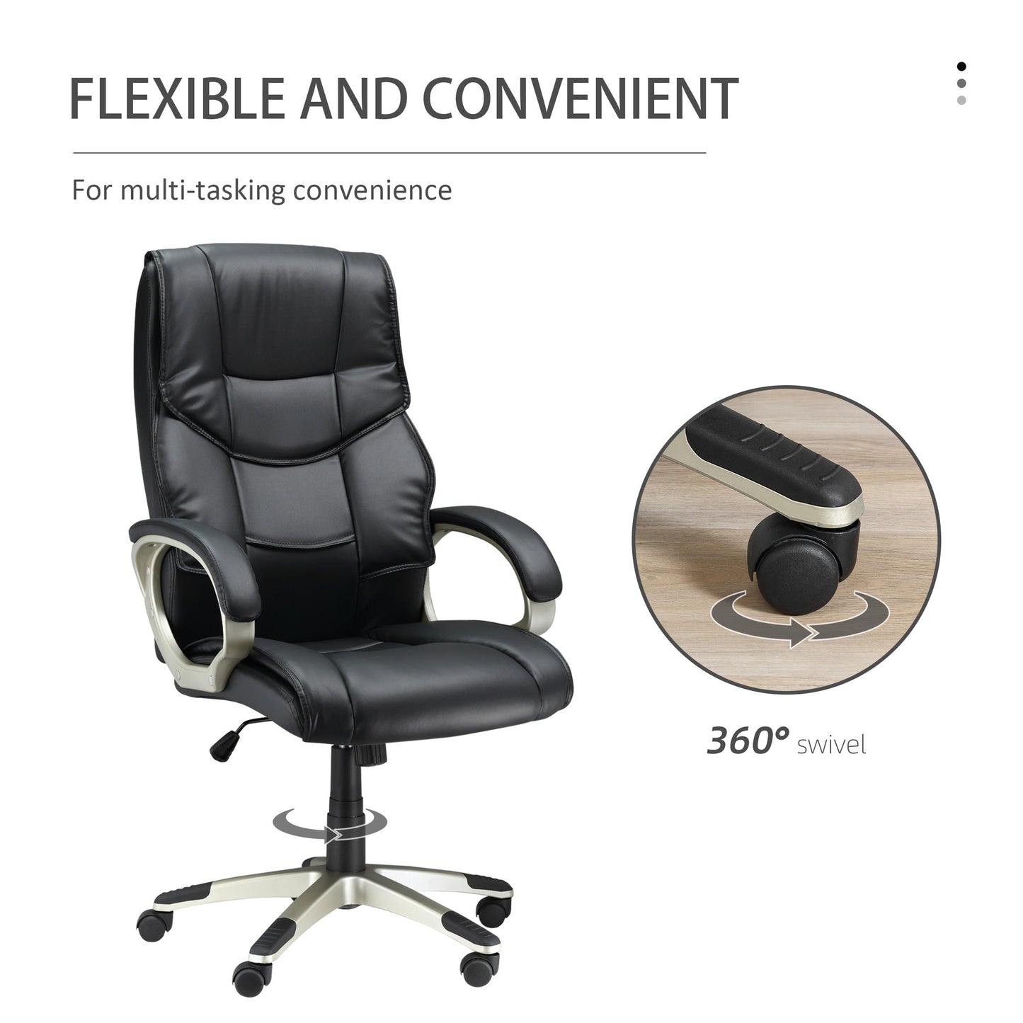 HOMCOM High Back Computer Office Chair Faux Leather Swivel Desk Chair with Adjustable Height Rocking Function Black