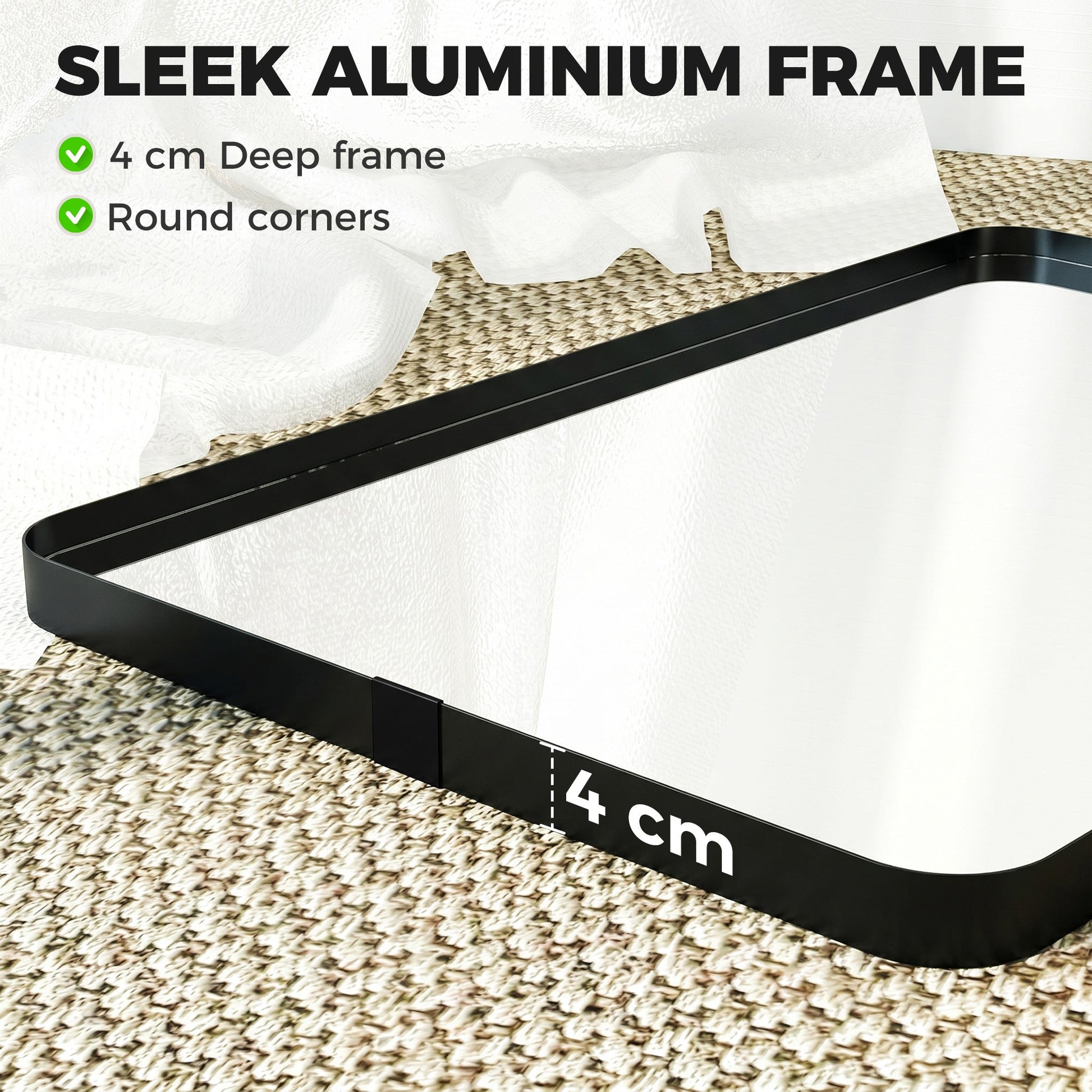 Rectangular Wall Mirror, 90 x 60 cm Wall Mounted Bathroom Mirror with Aluminium Alloy Frame and Tempered Glass for Hallway, Living Room, Bedroom, Black