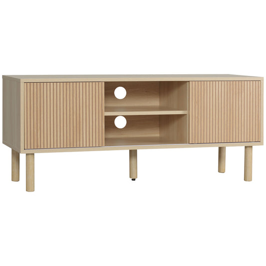 HOMCOM TV Stand Cabinet, TV Unit for TVs up to 50", TV Cabinet with Storage Shelves, Sliding Doors and Cable Holes for Living Room, Bedroom, Natural Wood Finish