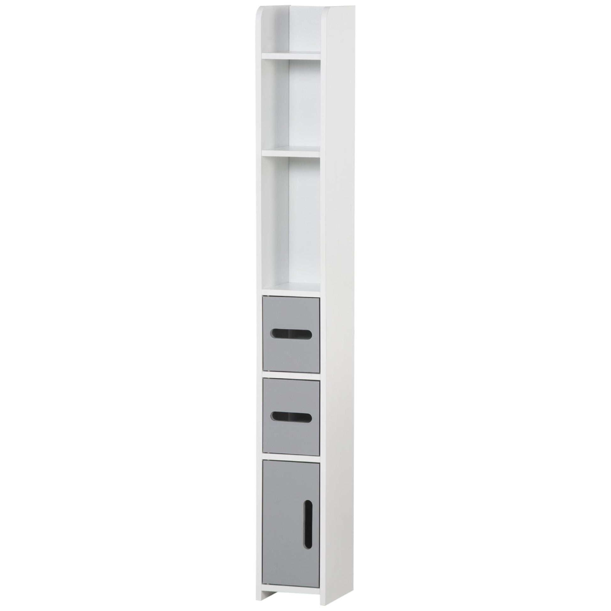 kleankin Modern Bathroom Storage Cabinet, Freestanding Tall Bathroom Cabinet with Open Shelves and 3 Cupboards with Door, for Bedroom Hallway, Grey