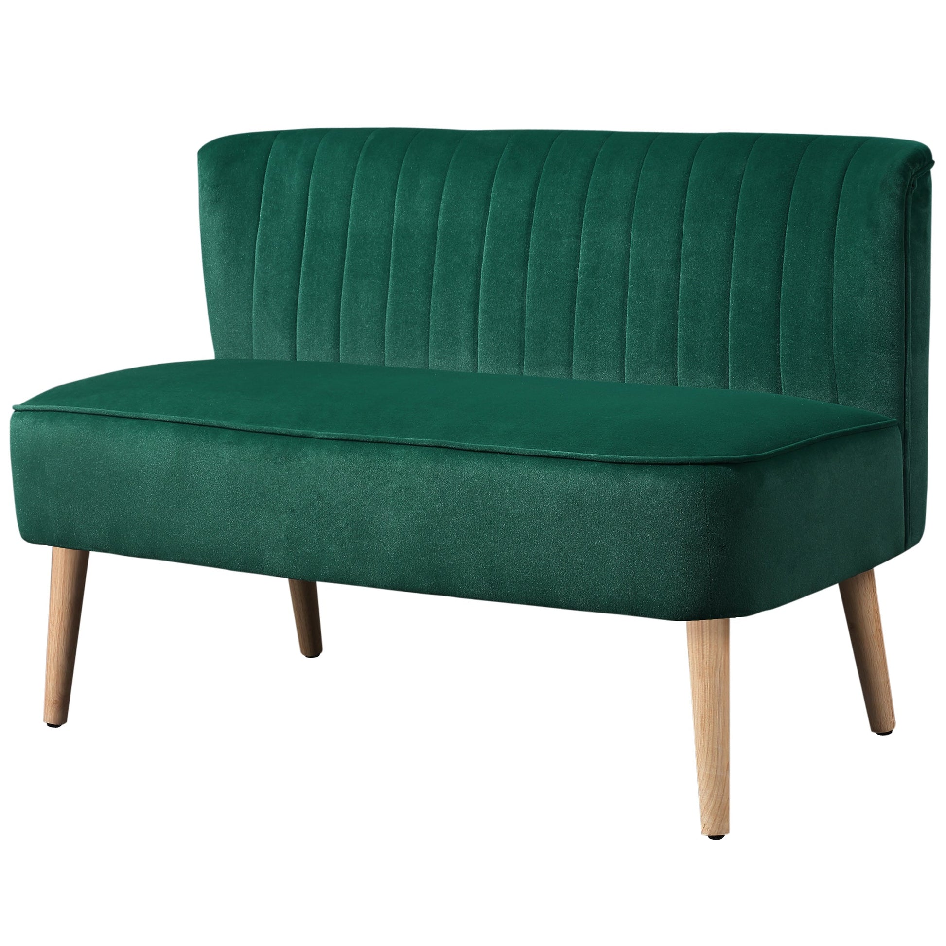 46" Loveseat Sofa, Linen Fabric Upholstered 2 Seater Small Sofa with Thick Padded Seat and Rubber Wood Legs for Living Room, Home Office, Dark Green