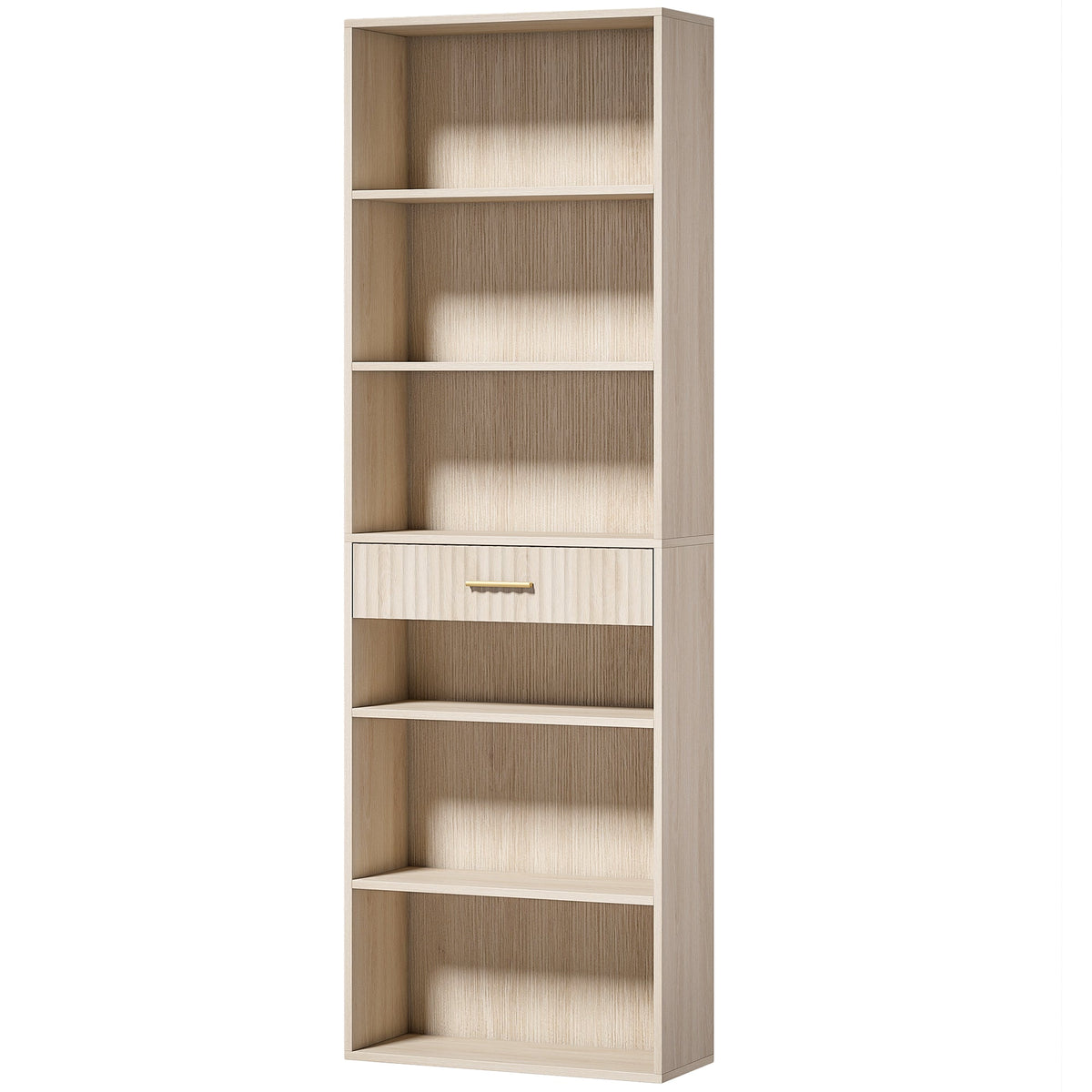Tall Bookcase with Cubes, 7-Tier Bookshelf with Drawer, Freestanding Shelving Unit, 60 x 24 x 182 cm, Space-Saving for Study, Home Office, Living Room, Oak Wood Effect
