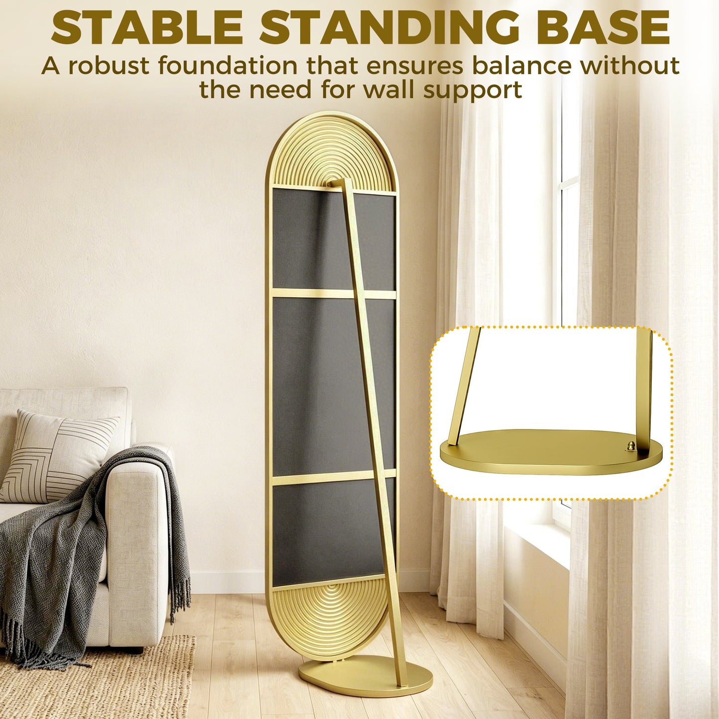 Wavy Full Length Mirror, 50 x 161 cm Free Standing Mirror with Metal Frame and Solid Base, for Bedroom, Living Room, Gold Tone