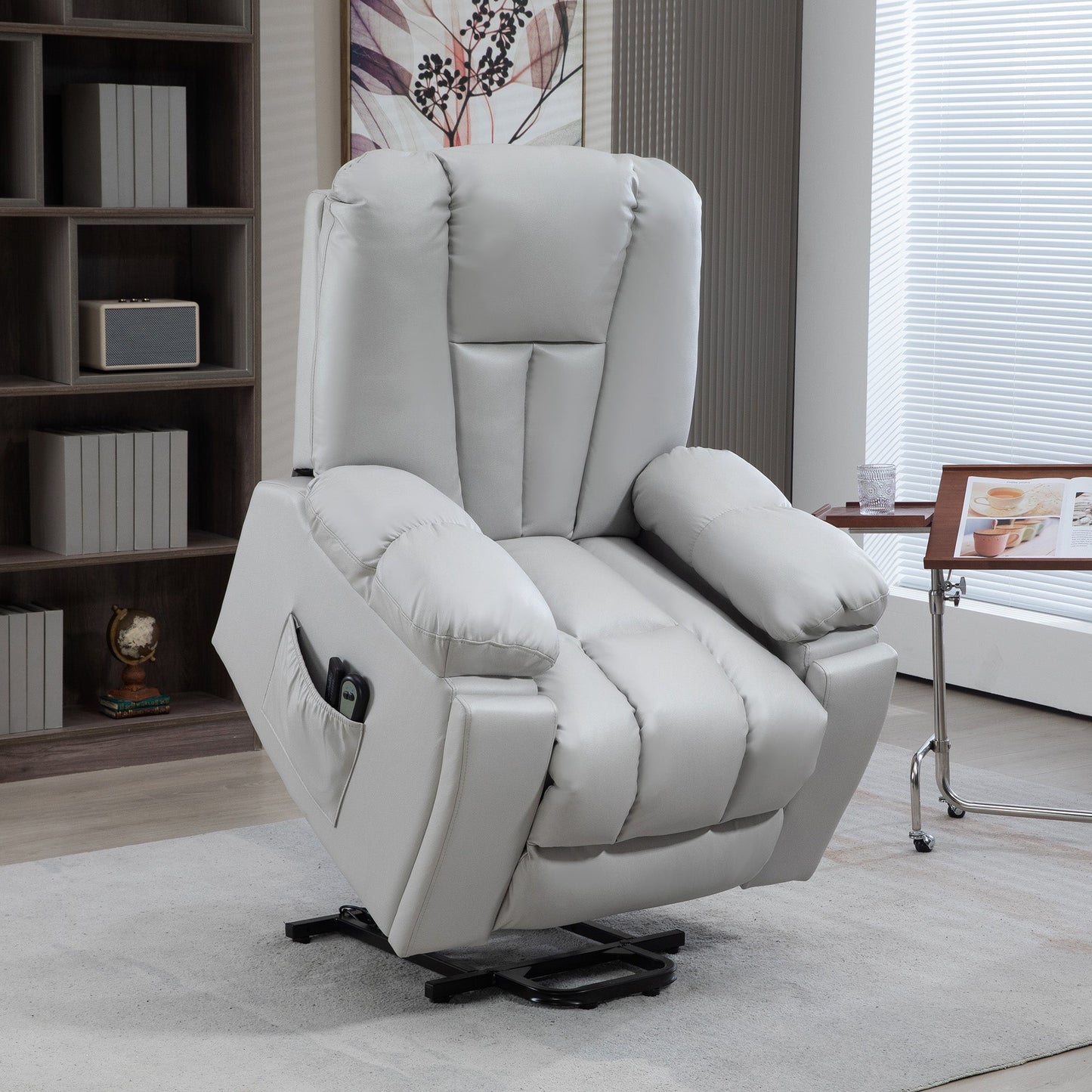HOMCOM Riser and Recliner Chair for the Elderly, Quick Assembly, Lift Chair with Vibration Massage, Remote Control, Side Pockets, Pocket Spring, Cup Holder, Light Grey