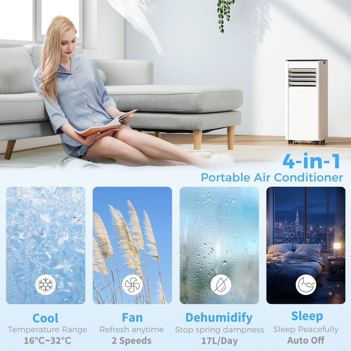 Portable Air Conditioner 5000 BTU, 4-in-1 Air Conditioning Unit with Cool, Dehumidifier, Fan, Sleep Mode, WiFi Voice Remote Control, 24H Timer, 2 Speeds, Window Kit, for Room up to 18 m²