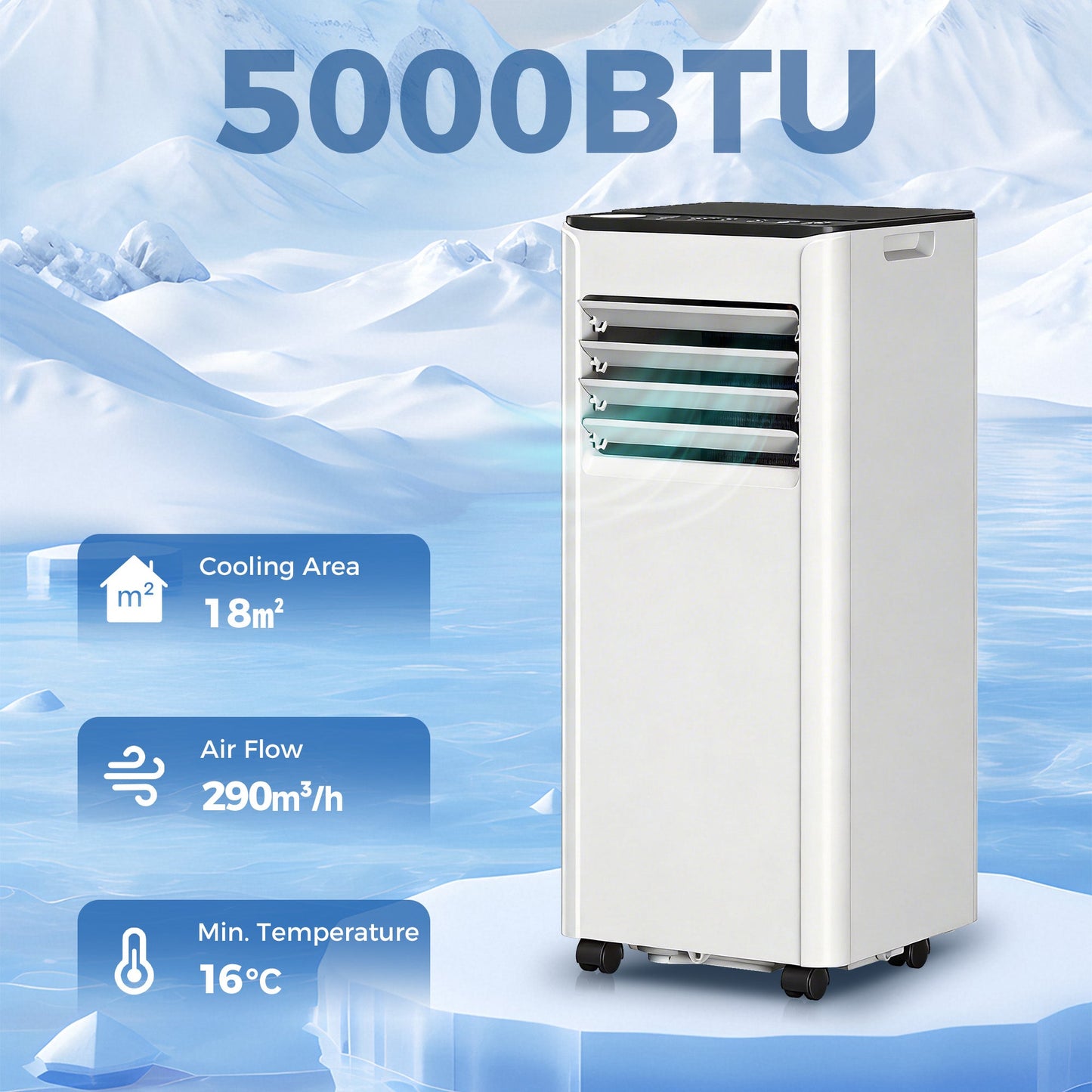 Portable Air Conditioner 5000 BTU, 4-in-1 Air Conditioning Unit with Cool, Dehumidifier, Fan, Sleep Mode, WiFi Voice Remote Control, 24H Timer, 2 Speeds, Window Kit, for Room up to 18 m²