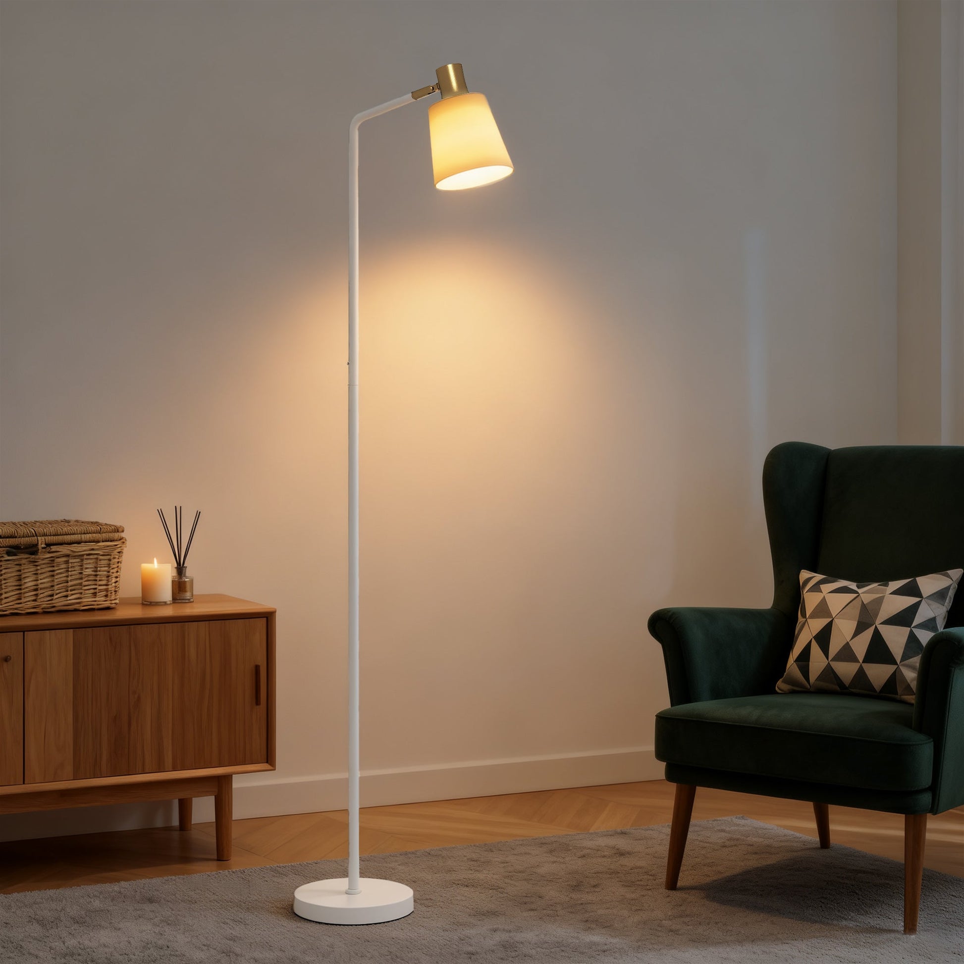 Floor Lamp with 350° Rotatable Head, Modern Standing Lamp with 3000K/4000K/6500K Colour Temperatures for Living Room Office, White