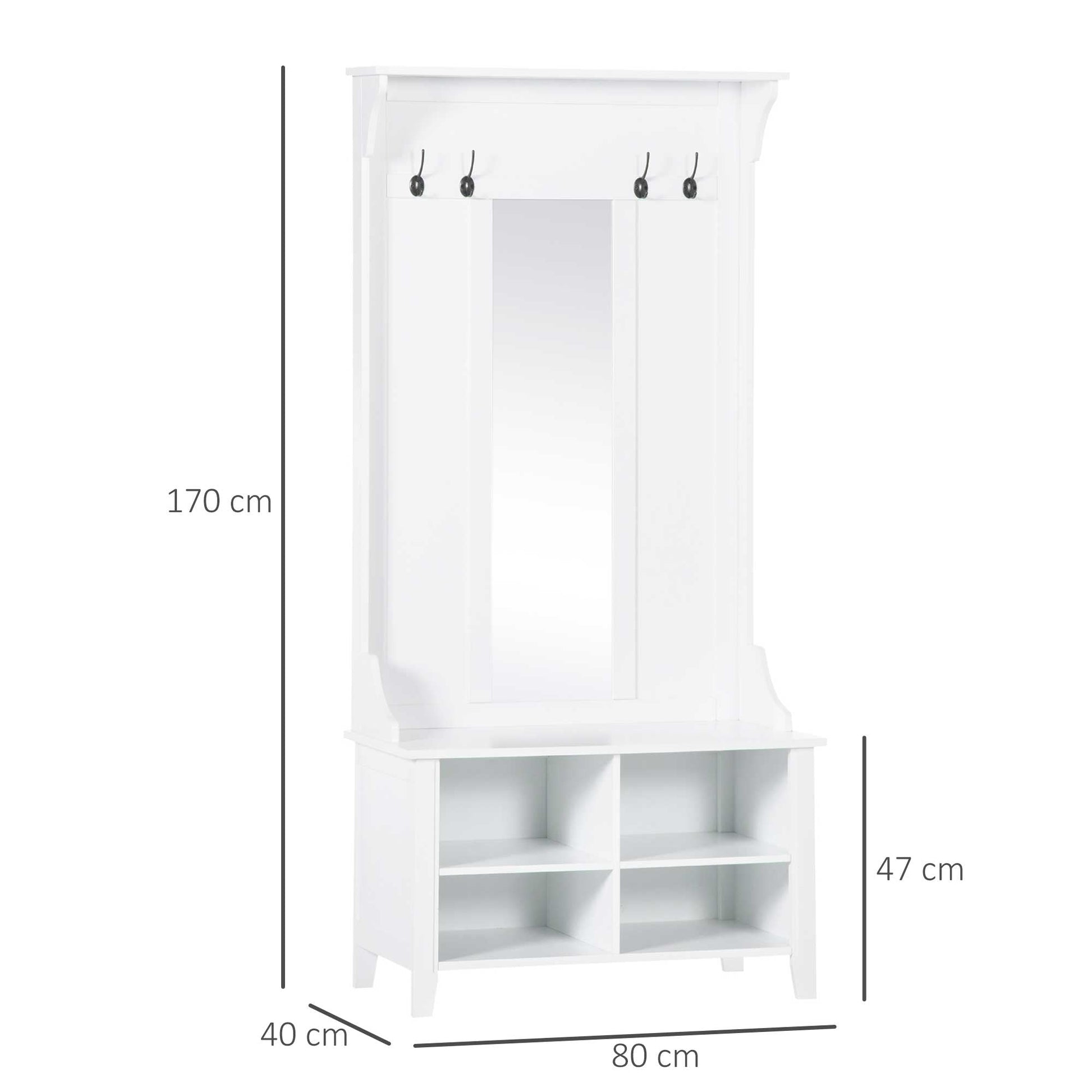 Hallway Furniture Set Shoe Bench Storage Mirror Cabinet Coat Rack Multiple Cubes Hangers Organiser Shelves w/ 4 Hooks
