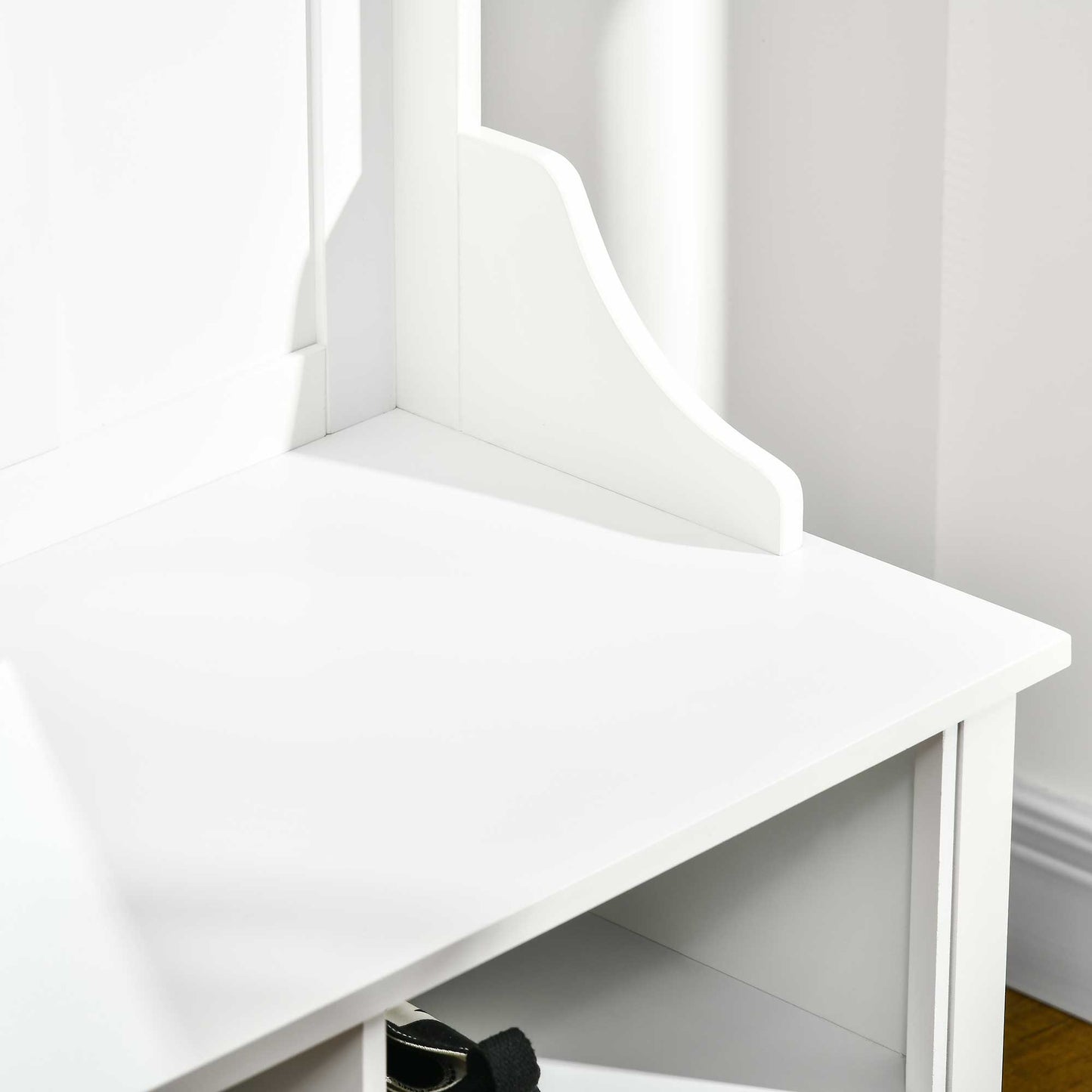 Hallway Furniture Set Shoe Bench Storage Mirror Cabinet Coat Rack Multiple Cubes Hangers Organiser Shelves w/ 4 Hooks