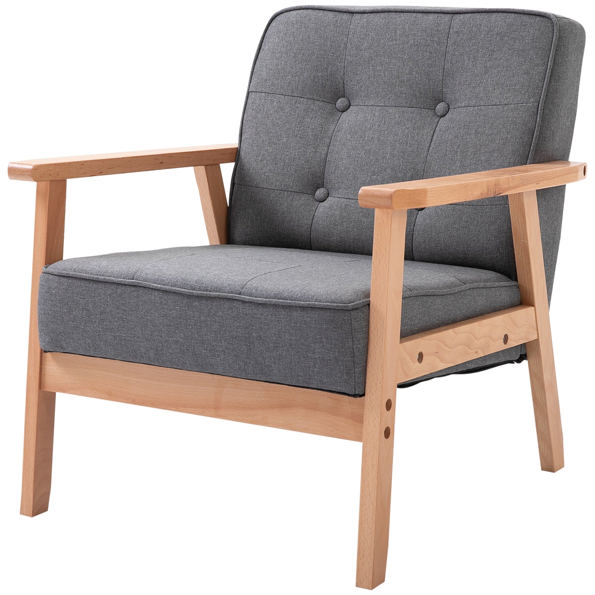 HOMCOM Accent Chair, Linen Fabric Armchair, Occasional Chair with Rubber Wood Frame for Living Room Reception Bedroom Balcony, Grey and Natural