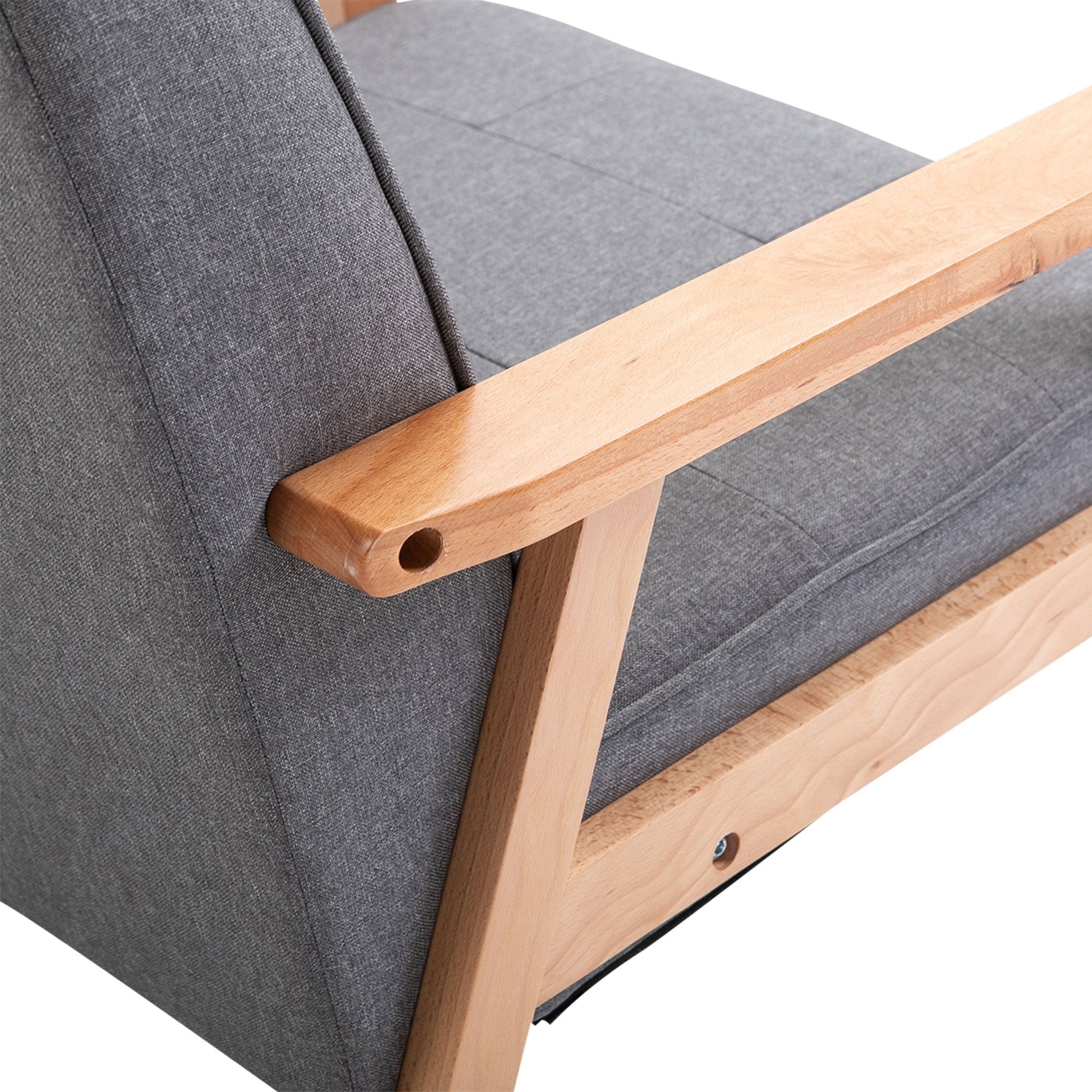 HOMCOM Accent Chair, Linen Fabric Armchair, Occasional Chair with Rubber Wood Frame for Living Room Reception Bedroom Balcony, Grey and Natural