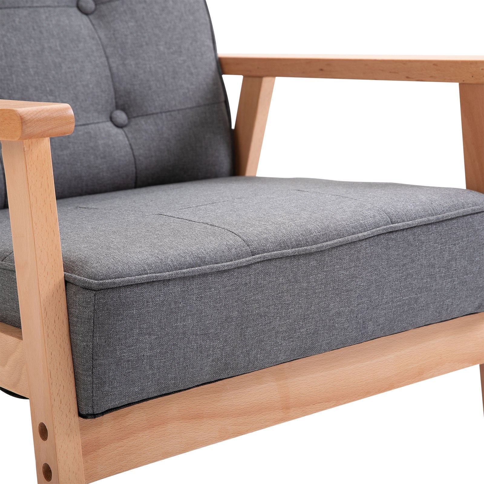HOMCOM Accent Chair, Linen Fabric Armchair, Occasional Chair with Rubber Wood Frame for Living Room Reception Bedroom Balcony, Grey and Natural
