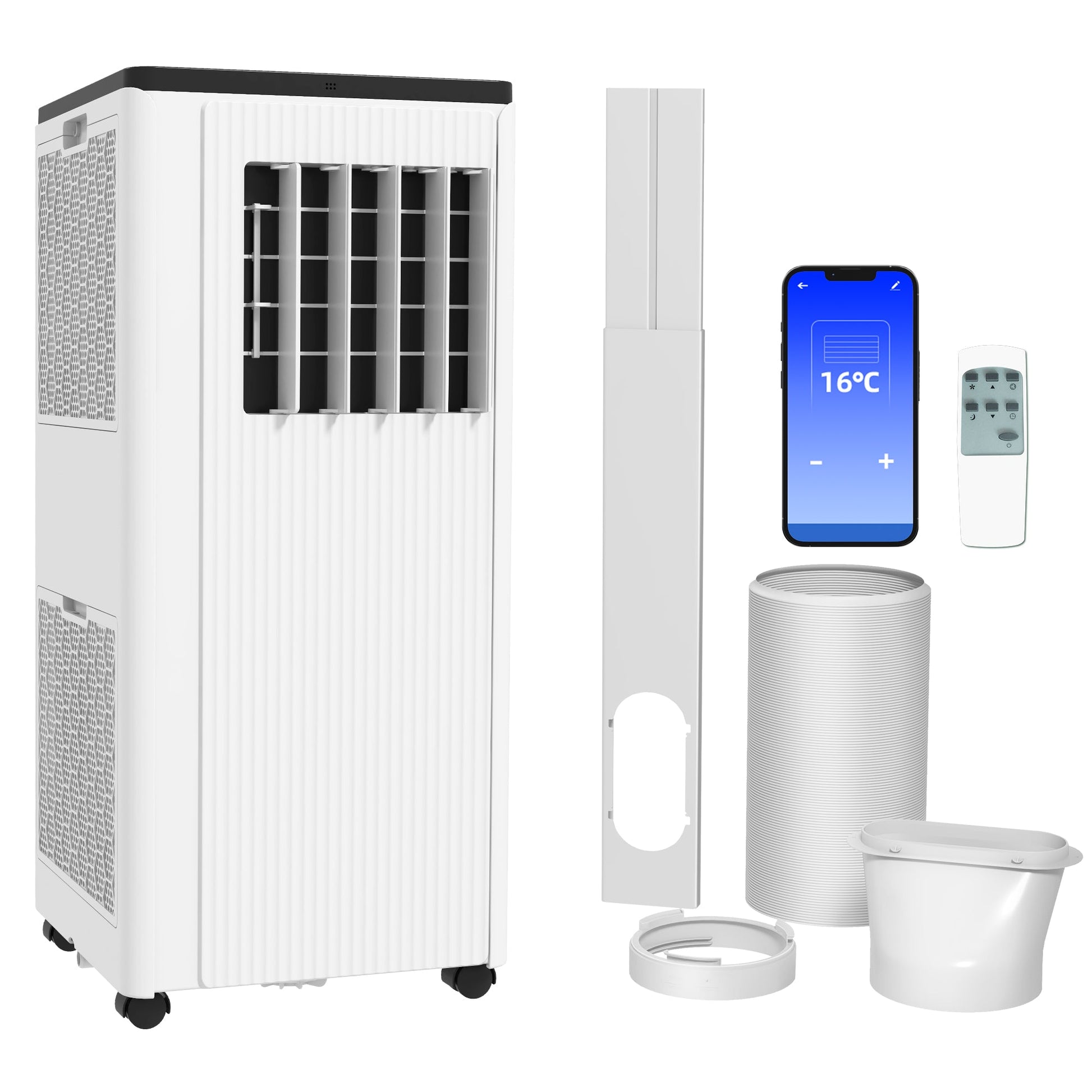 HOMCOM 7000 BTU Air Conditioning Unit, Smart Home WiFi App Compatible, 3-in-1 Portable Air Conditioner, Dehumidifier, Cooling Fan with 24H Timer, Remote, LED Display, 2 Speeds, Window Kit, 15m²