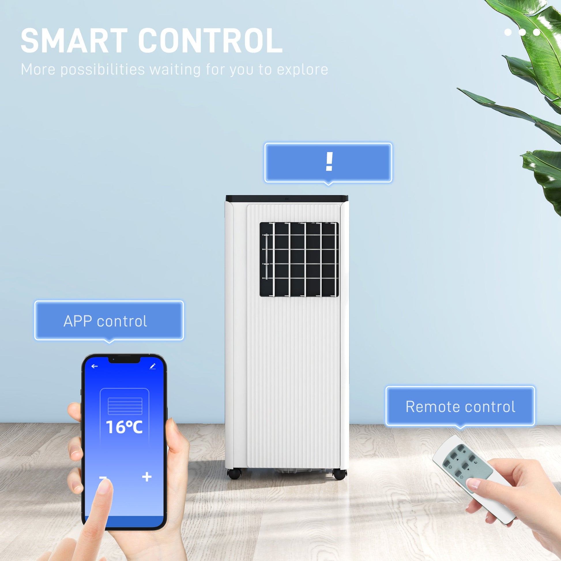 HOMCOM 7000 BTU Air Conditioning Unit, Smart Home WiFi App Compatible, 3-in-1 Portable Air Conditioner, Dehumidifier, Cooling Fan with 24H Timer, Remote, LED Display, 2 Speeds, Window Kit, 15m²