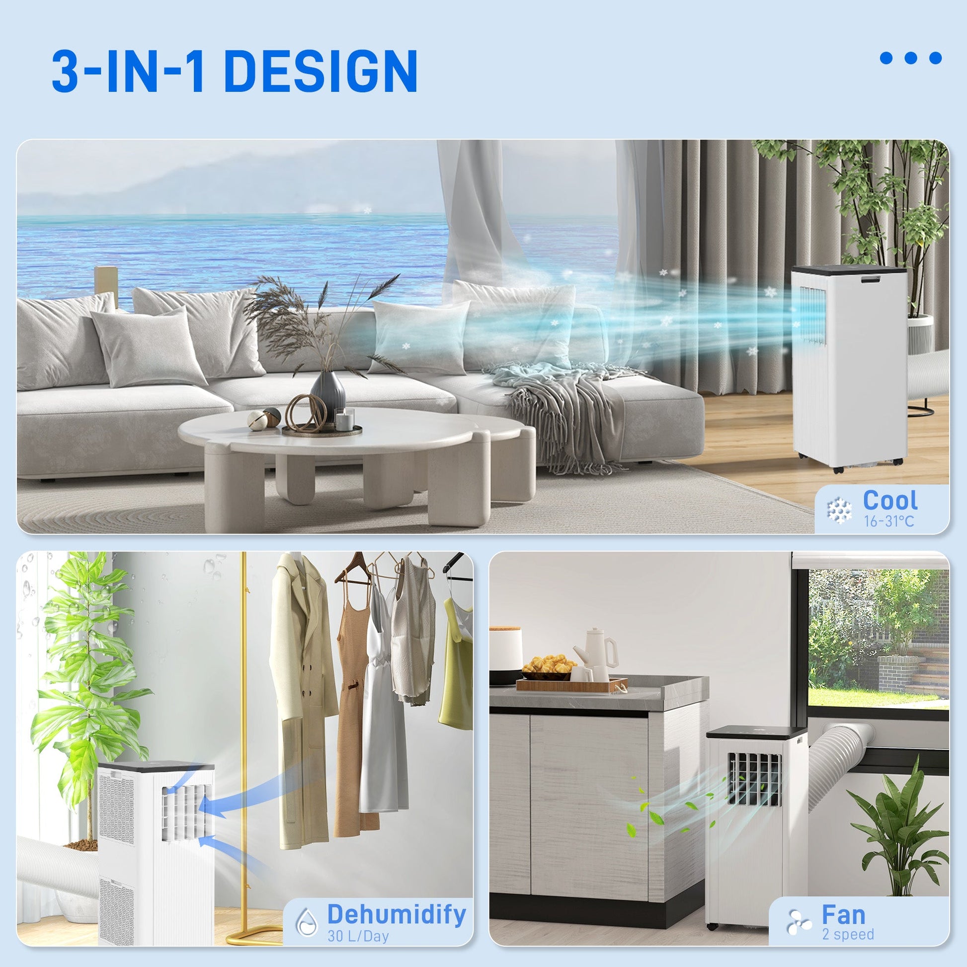 HOMCOM 7000 BTU Air Conditioning Unit, Smart Home WiFi App Compatible, 3-in-1 Portable Air Conditioner, Dehumidifier, Cooling Fan with 24H Timer, Remote, LED Display, 2 Speeds, Window Kit, 15m²