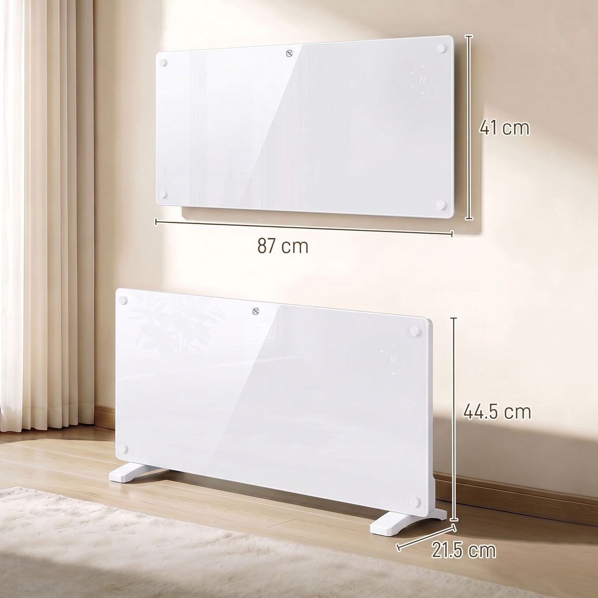 2000W Smart Glass Panel Heater Wall Mounted & Freestanding, Wifi Enabled, Works With Alexa & Google Home, Electric Heater with Weekly Timer, Open Window & Anti-Frost Mode, Thermostat, White