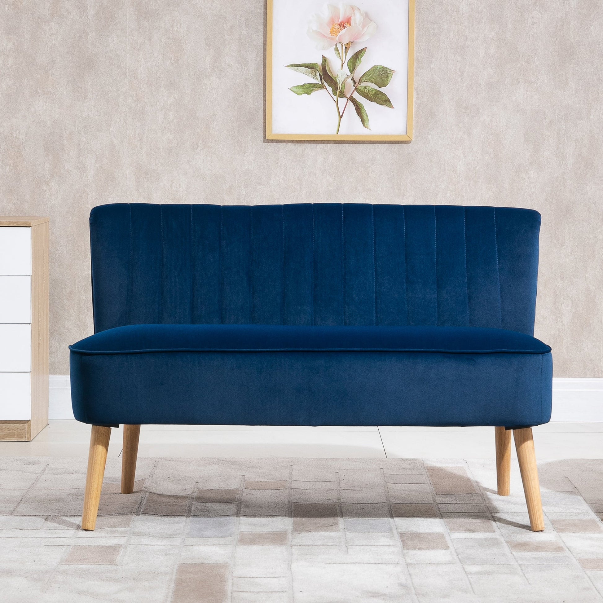 HOMCOM Modern Velvet Double Seat Sofa w/ Wood Frame Foam Padding High Back Soft Comfortable Compact Couch Home Office Stylish Plush Touch Blue