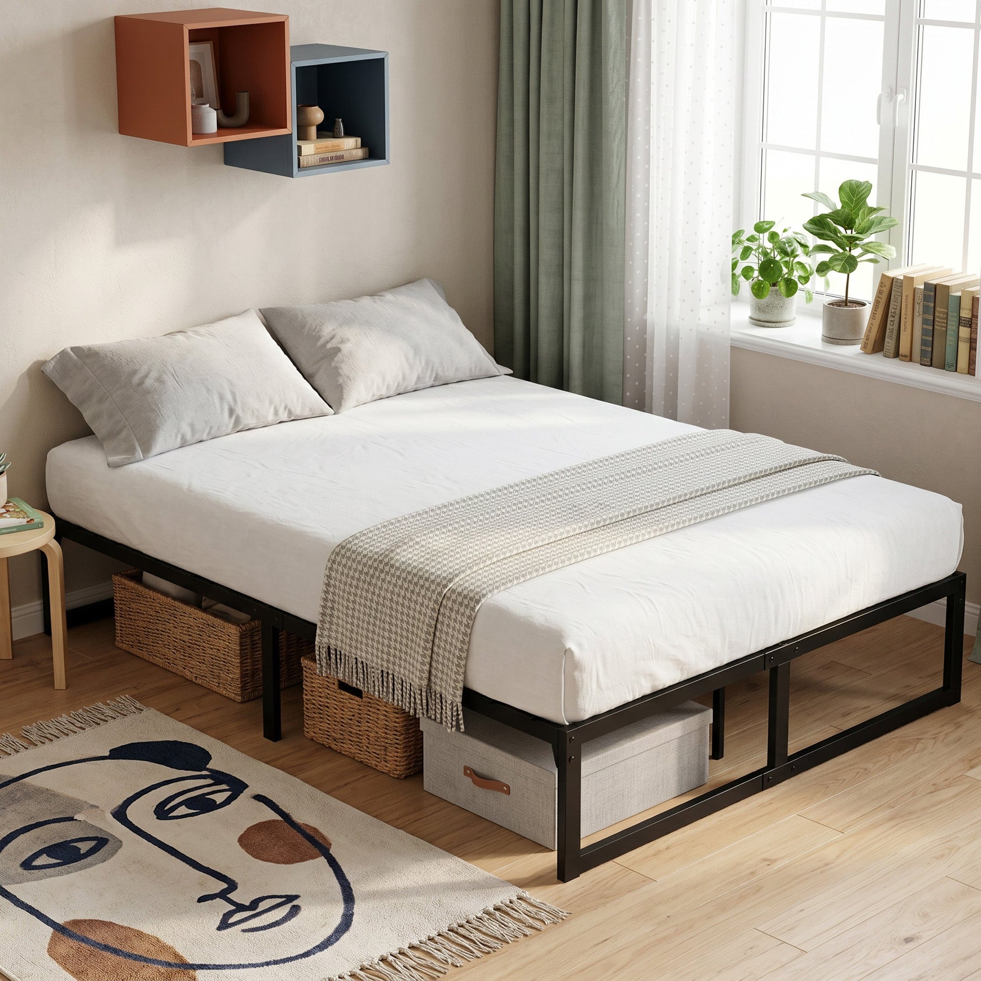 4ft Small Double Bed Frame with Underbed Storage, 32.5 cm Height, Metal Platform Bed Frame with Steel Slat Support, Noise-Free, Easy Assembly, Black