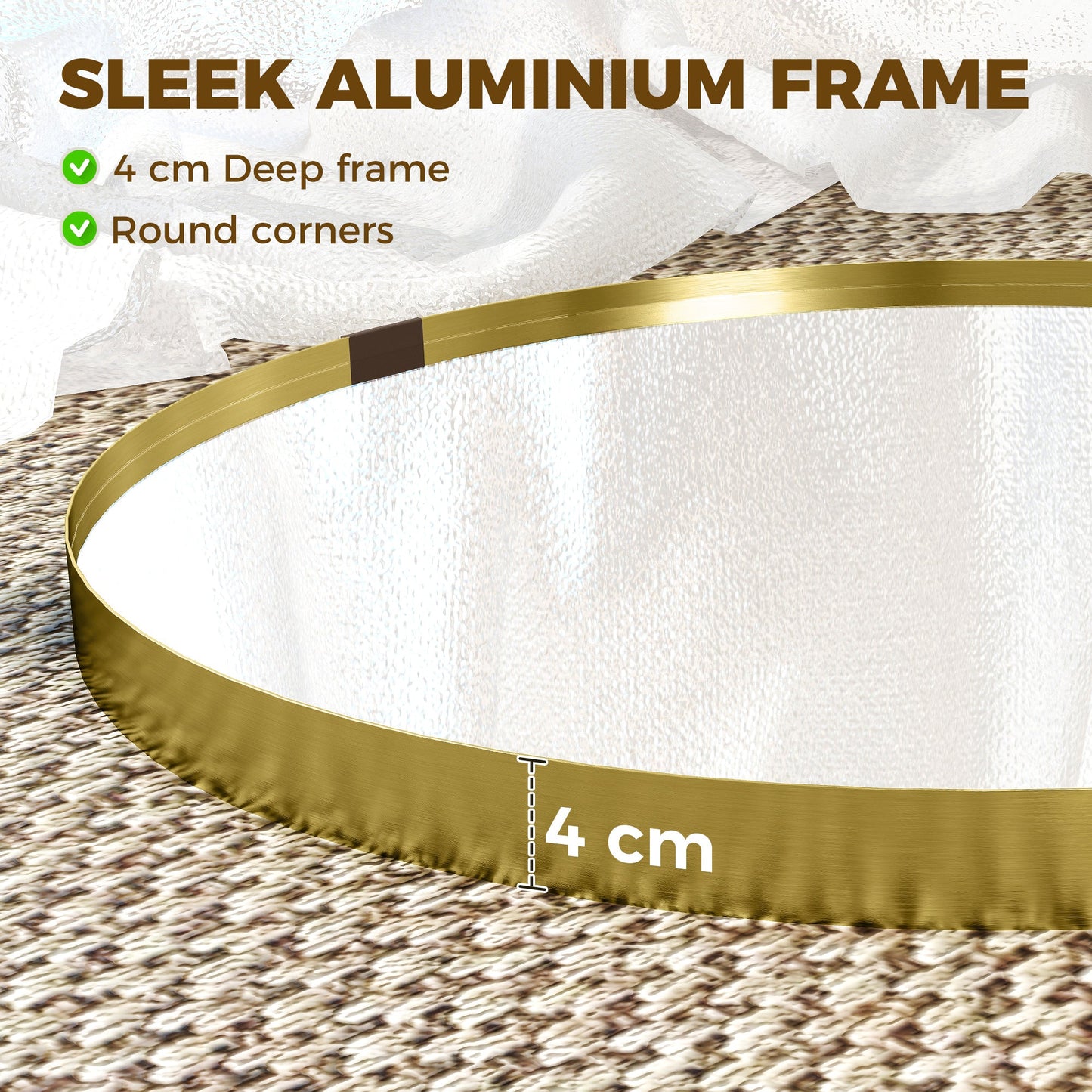 Round Wall Mirror 61 cm, Wall Mounted Bathroom Mirror with Tempered Safety Glass and Aluminium Alloy Frame for Living Room, Bedroom, Entryway, Home, Gold Tone