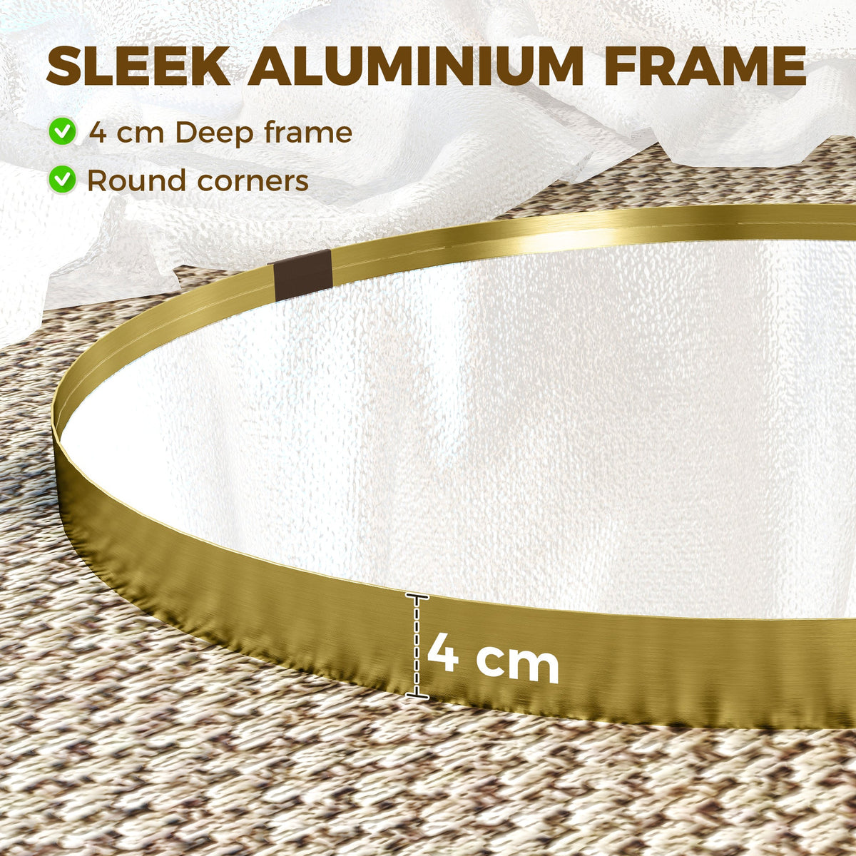 Round Wall Mirror 61 cm, Wall Mounted Bathroom Mirror with Tempered Safety Glass and Aluminium Alloy Frame for Living Room, Bedroom, Entryway, Home, Gold Tone
