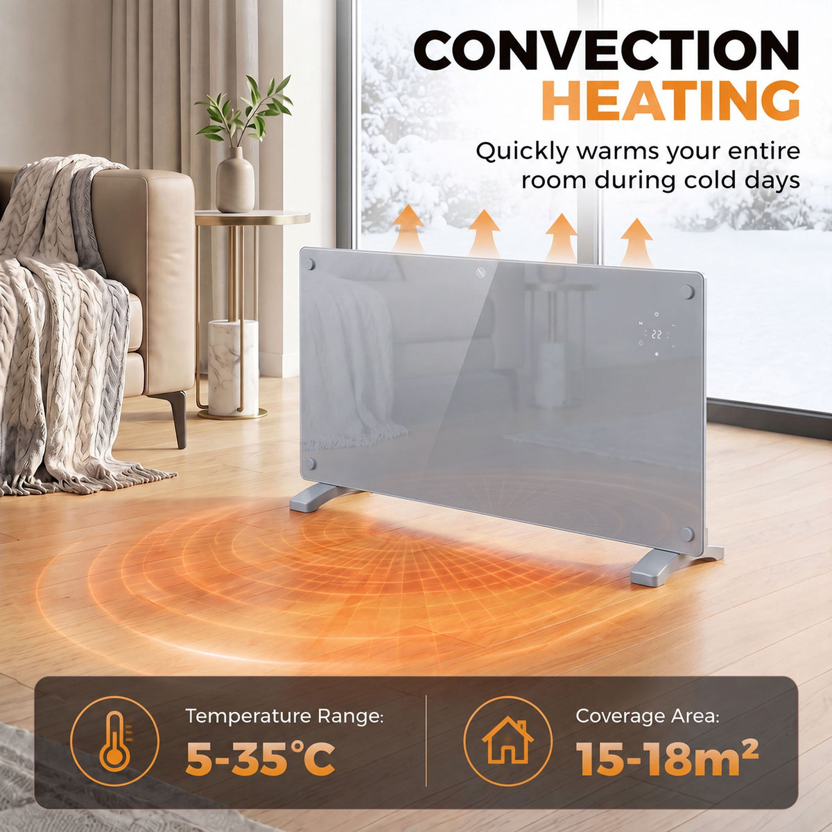 1500W Smart Glass Panel Heater Wall Mounted & Freestanding, Wifi Enabled, Works With Alexa & Google Home, Electric Heater with Weekly Timer, Open Window & Anti-Frost Mode, Thermostat, Grey