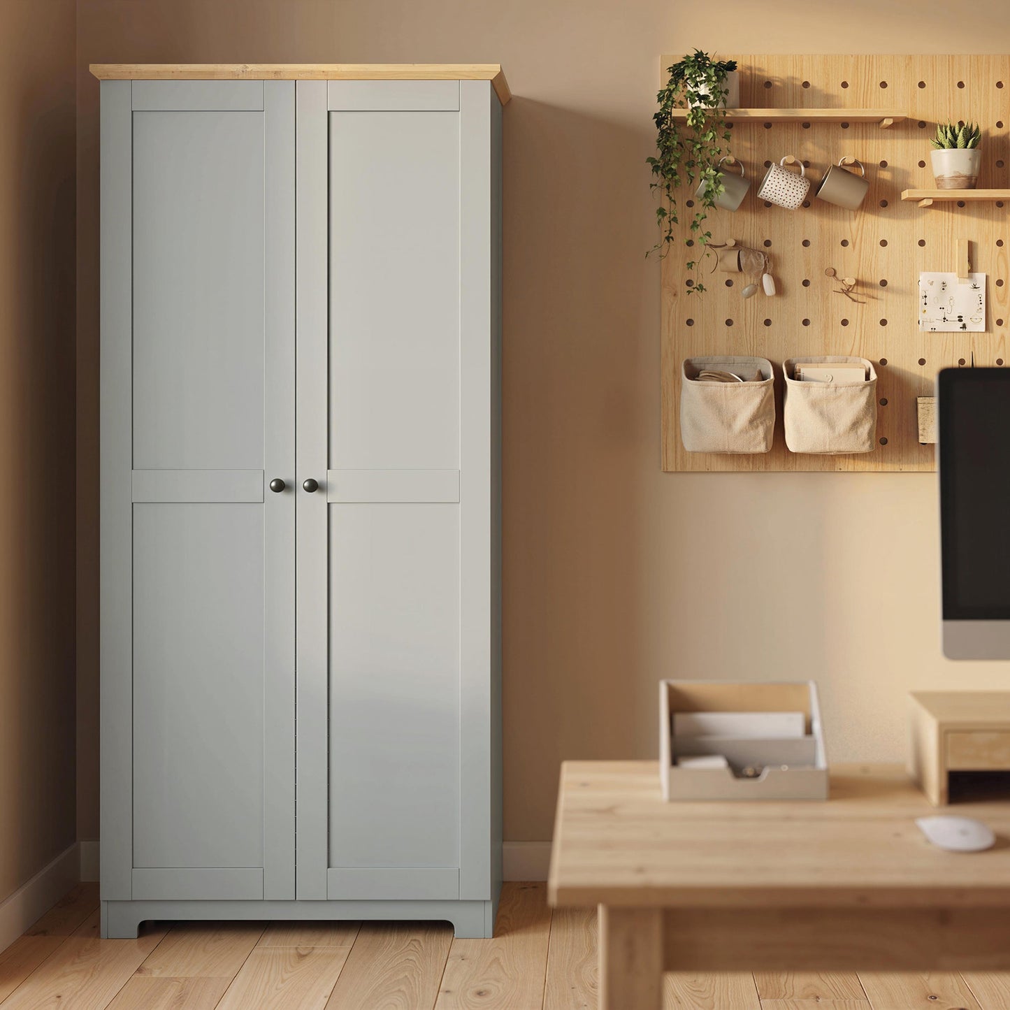 172cm Kitchen Cupboard, Freestanding Storage Cabinet with Doors and Shelves, Modern 2-Door Kitchen Pantry Cupboard for Dining Room, Grey