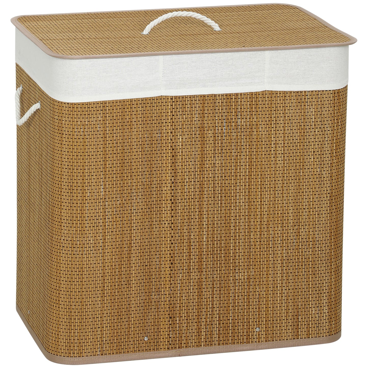 144L Laundry Basket with Lid, 3 Section Bamboo Laundry Hamper with Removable and Washable Liner, Handles, Dirty Clothes Hamper for Bathroom, Bedroom, Brown