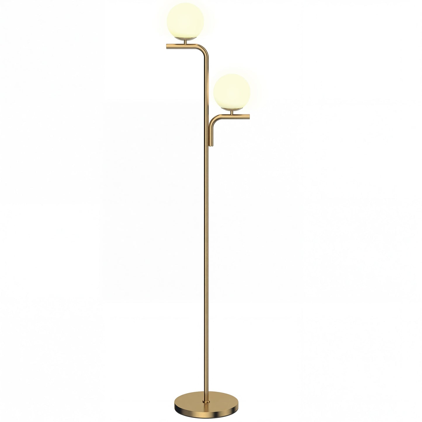 LED Floor Lamp, Modern Standing Lamp with 3 Colour Temperatures, Globe Glass Shades and Foot Switch, for Living Room Bedroom Home Office, Gold Tone