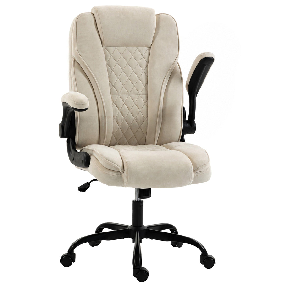 Office Chair, Ergonomic Executive Desk Chair with Padded Flip-up Armrest, Pocket Springs, Swivel Wheels, Multiple Angle Rocking, Adjustable Height, Diamond Fabric for Home Office, Beige